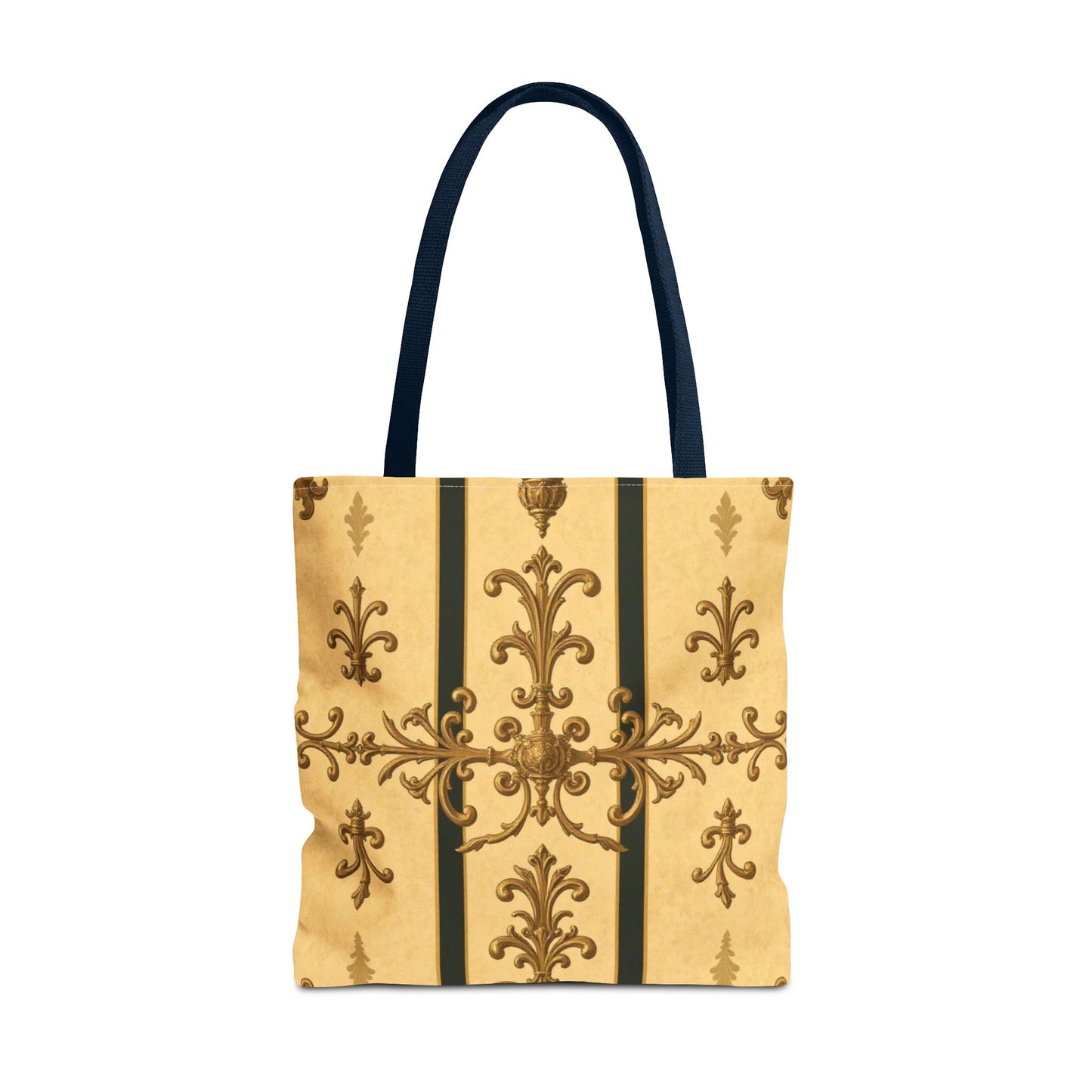 Elegant Baroque Pattern Tote Bag | Stylish Eco-friendly Shopping Bag, Beach Tote, Gift Bag, Daily Use - Matte Yellow Striped Antique Rococo
