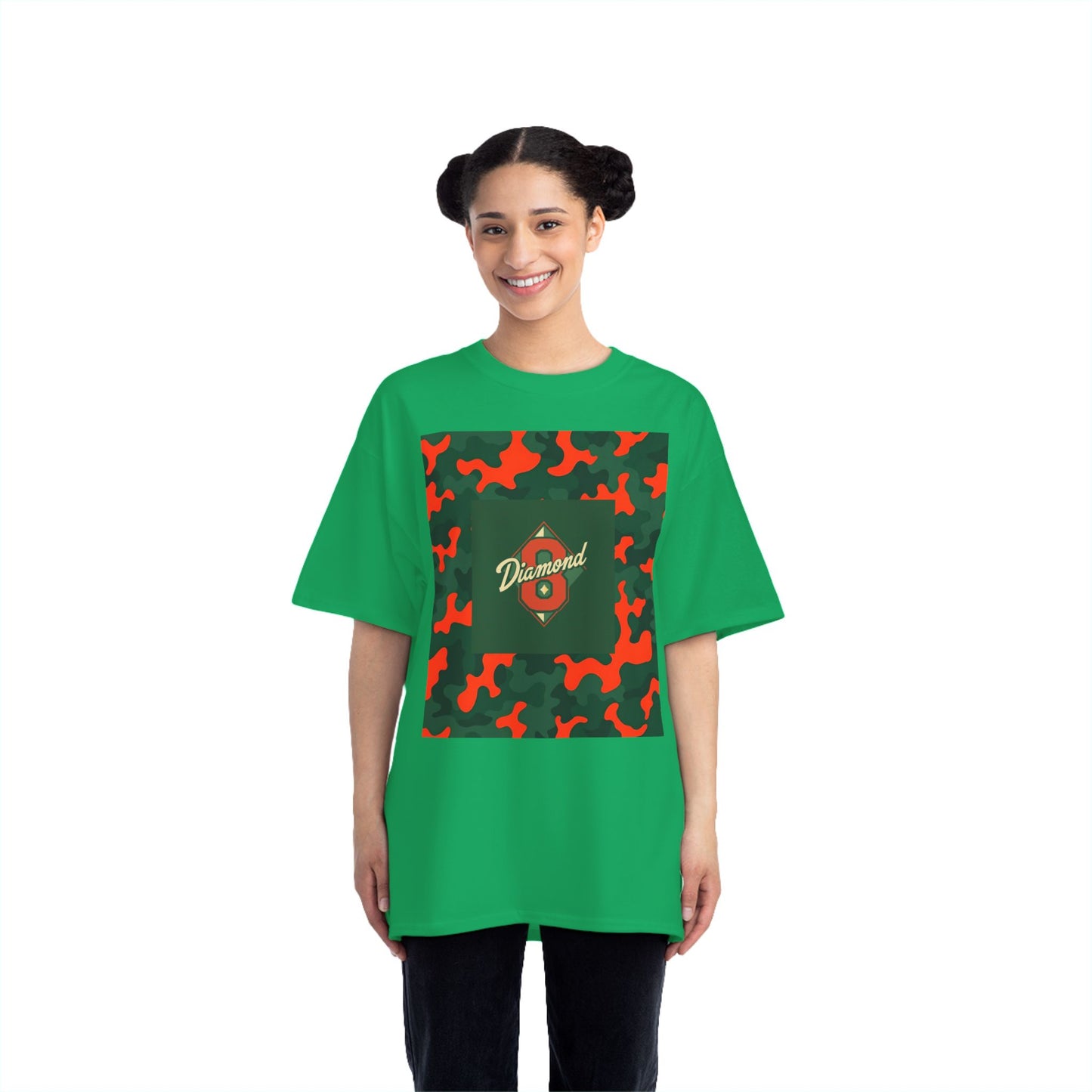 Camo Graphic Tee, Unisex, Trendy Streetwear, Stylish Summer Top, Perfect for Casual Outings - Green & Orange Camo Diamond 8