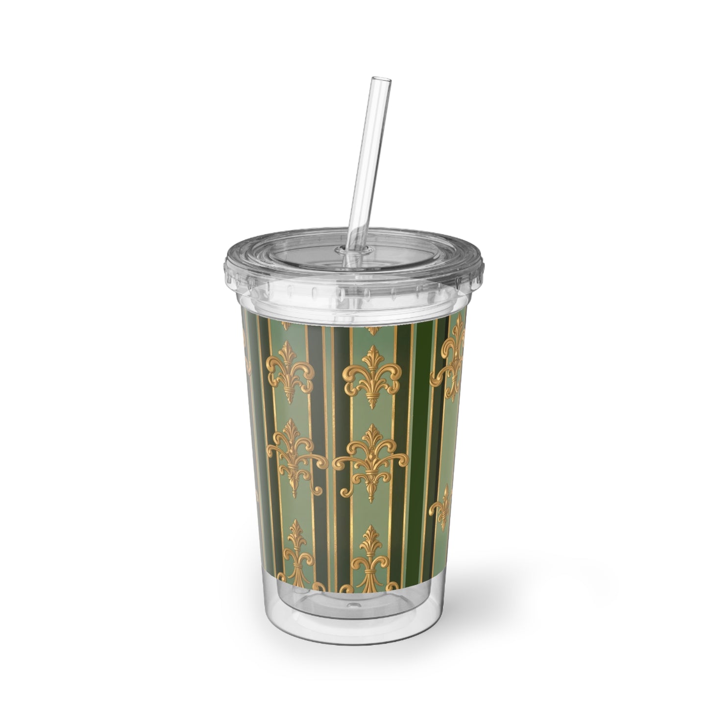 Elegant Baroque Acrylic Cup, Stylish Drinkware, Party Favor, Eco-Friendly Tumbler, Summer Beverage Container - Green Striped Gold Baroque
