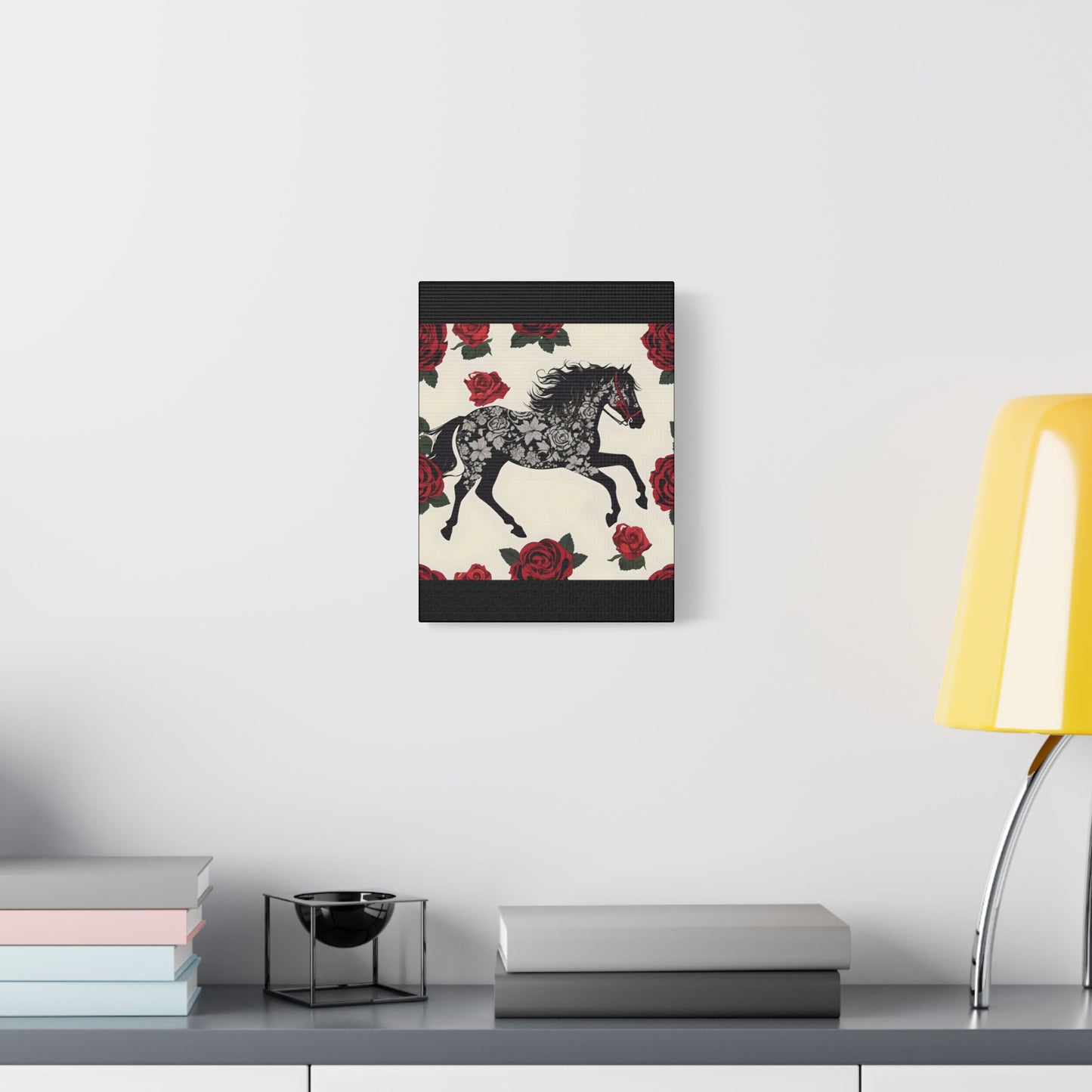 Art Print Canvas, Wall Decor, Satin Stretched Canvas, Equestrian Art, Office Decor, Home Decor - Horse & Roses