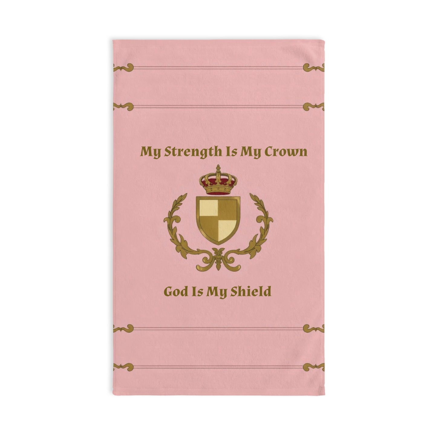 Crown & Crest Spiritual Quote Inspirational Hand Towel with Crown Design, Motivational Kitchen Towel, God Is My Shield, Strength Quote Towel