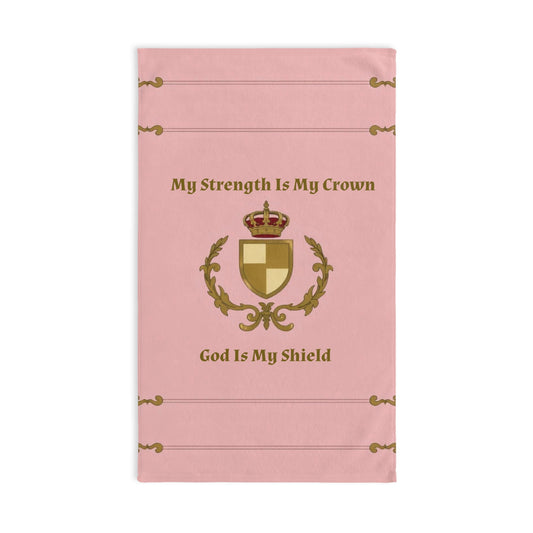 Crown & Crest Spiritual Quote Inspirational Hand Towel with Crown Design, Motivational Kitchen Towel, God Is My Shield, Strength Quote Towel