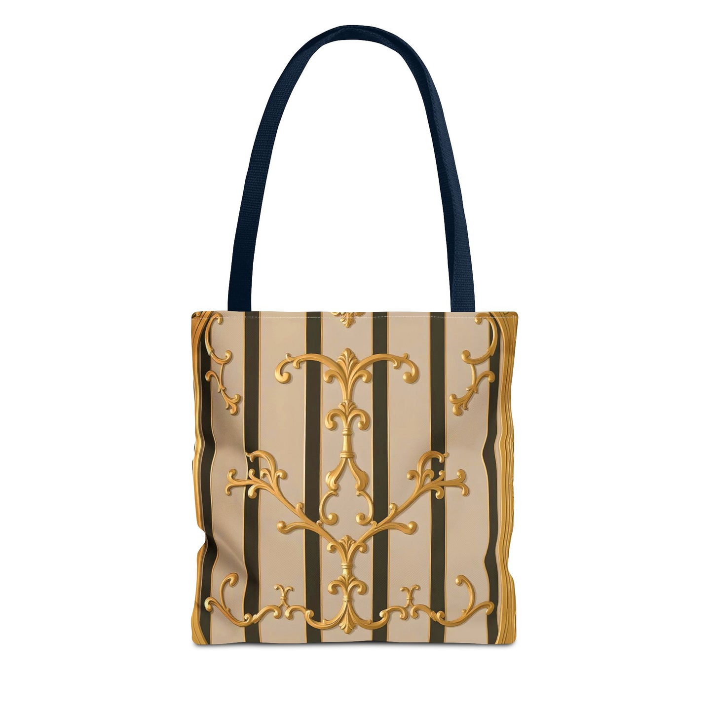 Elegant Gold Pattern Tote Bag - Stylish Carryall for Everyday Use, Eco-Friendly Shopping, Gift for Her - Beige Striped Gold Rococo