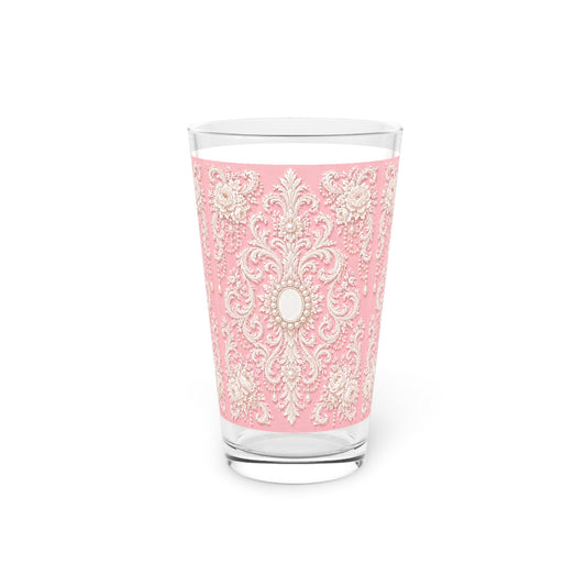 Pink Rococo Pint Glass – Elegant Ornate 16oz Drinkware