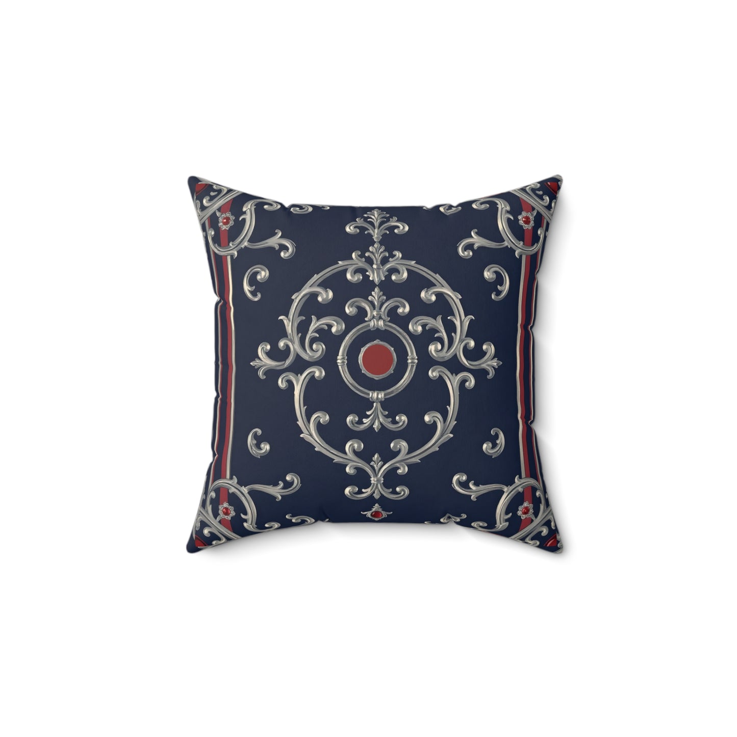 Elegant Faux Suede Pillow - Home Décor, Decorative Cushion, Cozy Living Room Accent, Stylish Throw Pillow - Blue & Red Striped Silver Baroque