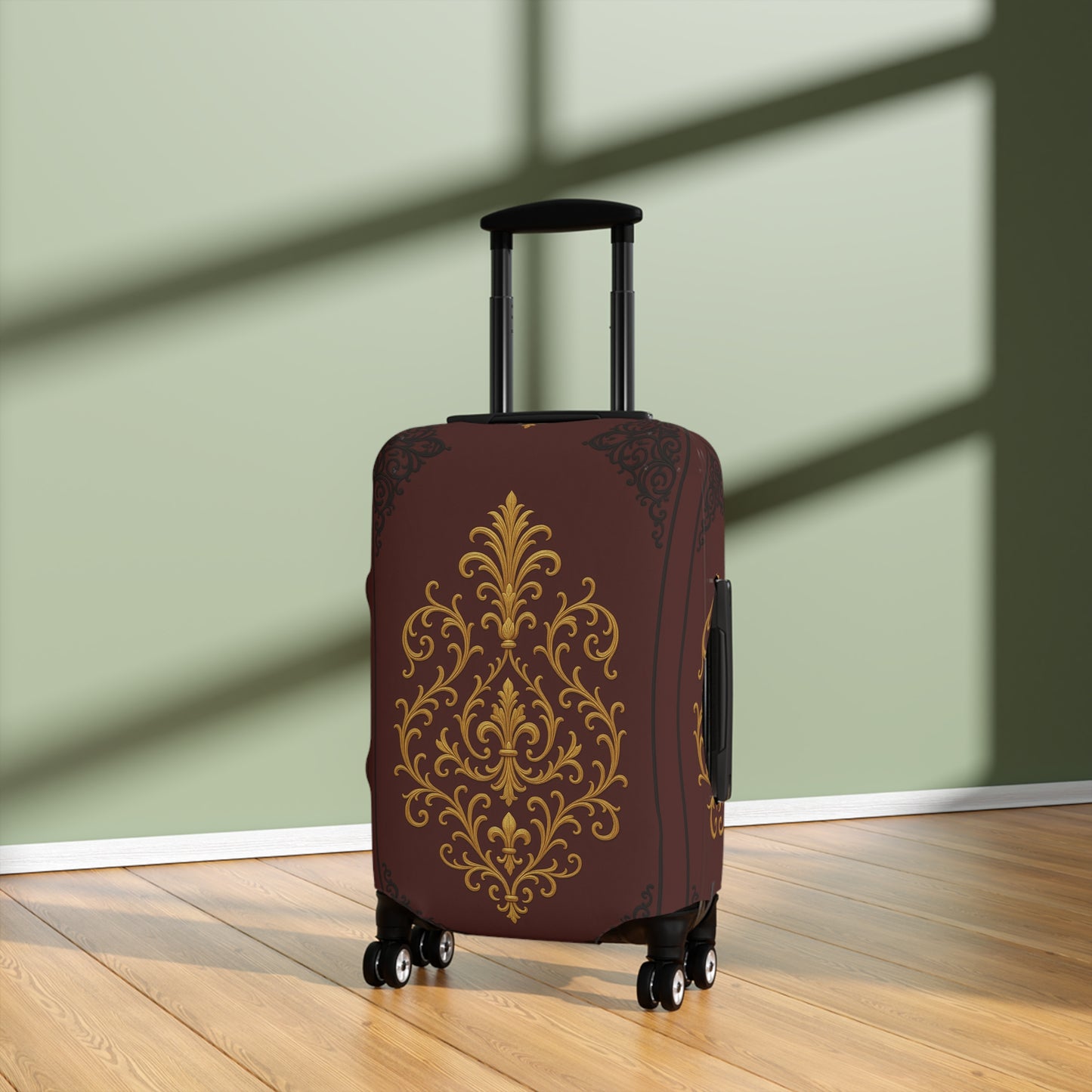Dusk Burgundy-Black & Gold Baroque Luggage Cover – Burgundy Decorative Travel Protector