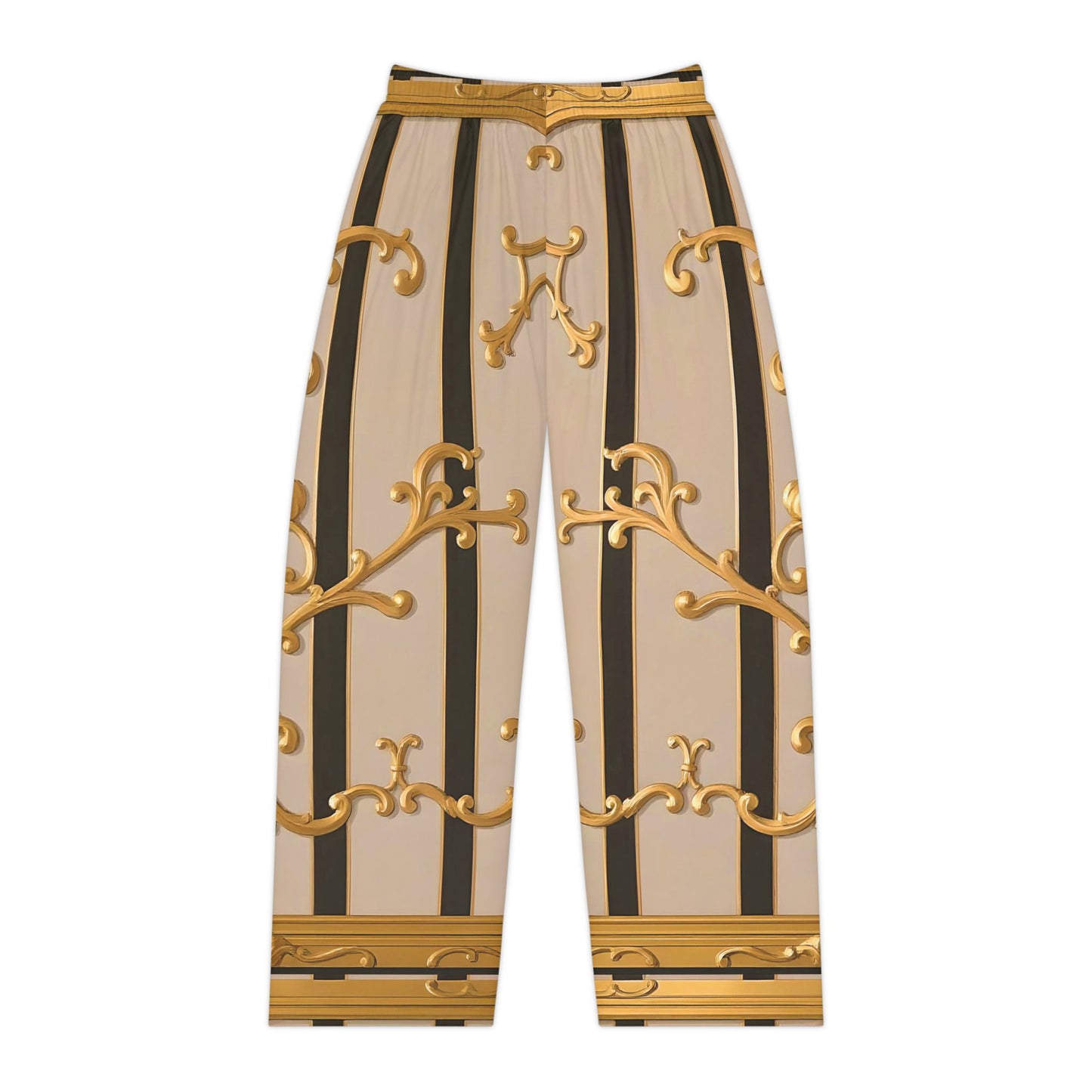 Women's Pajama Pants (AOP) - Beige Striped Gold Rococo