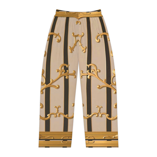 Women's Pajama Pants (AOP) - Beige Striped Gold Rococo