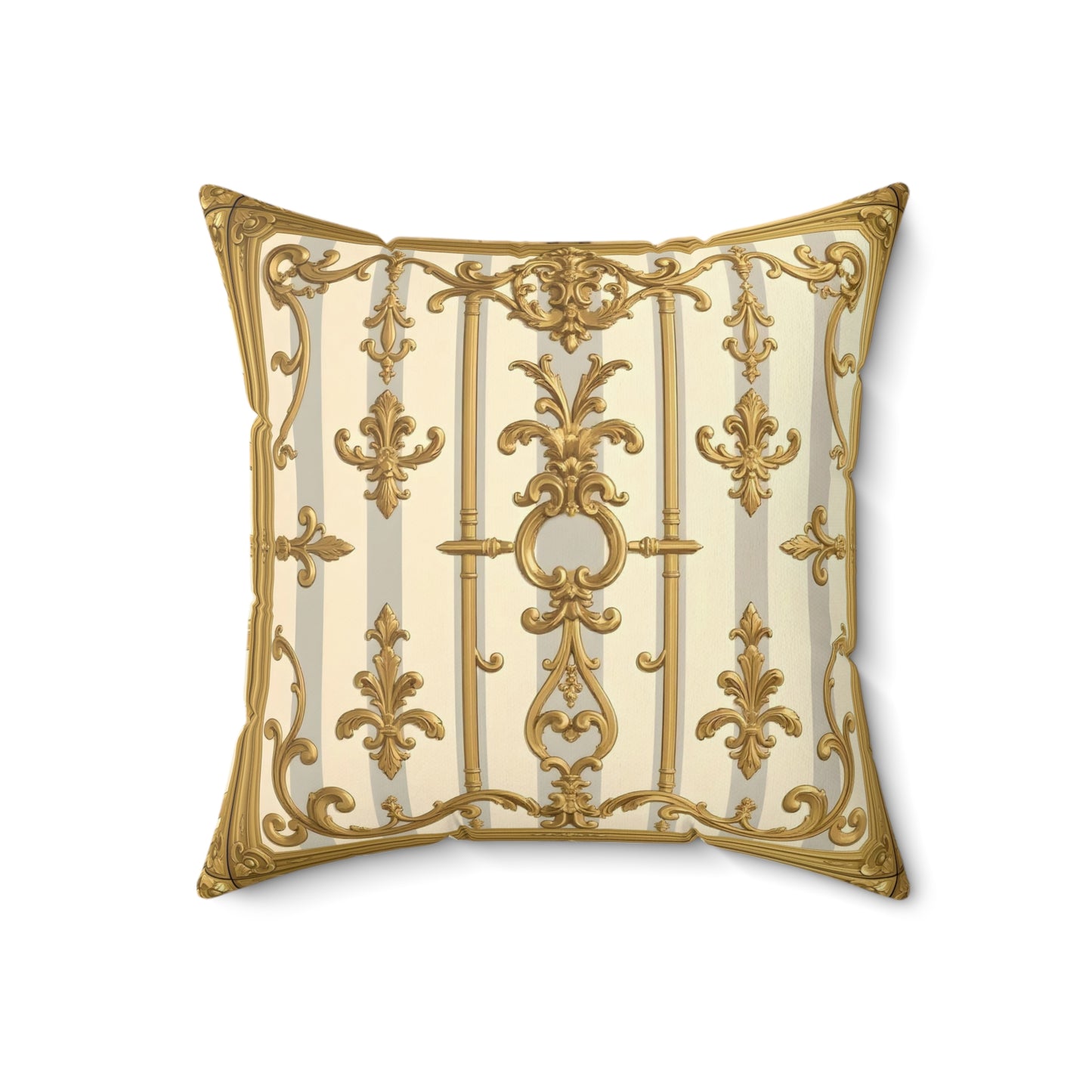 Elegant Gold Pattern Pillow, Luxury Home Decor, Throw Pillow, Couch Cushion, Perfect Gift, Wedding Decor - Matte Gray & Cream Striped Gold Baroque