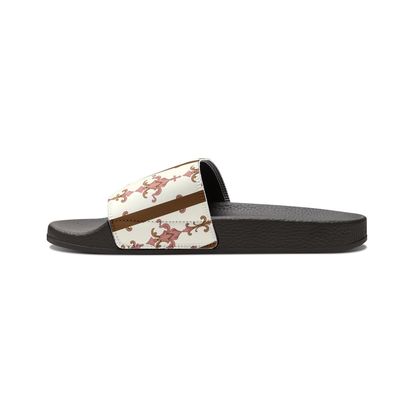 Chic Removable-Strap Sandals for Women, Stylish Summer Footwear, Vacation Ready, Comfortable Beach Shoes - Brown Striped Pink Arabesque