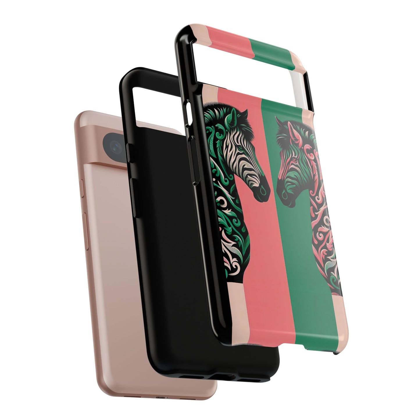 Phone Case - Elegant Pink & Green Zebra Damask Design