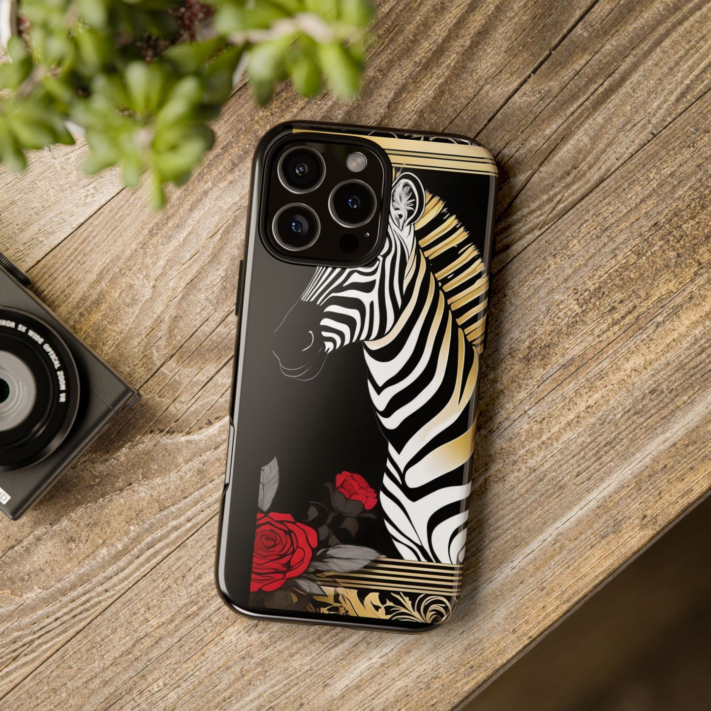 Phone Case - Elegant Zebra & Roses Design