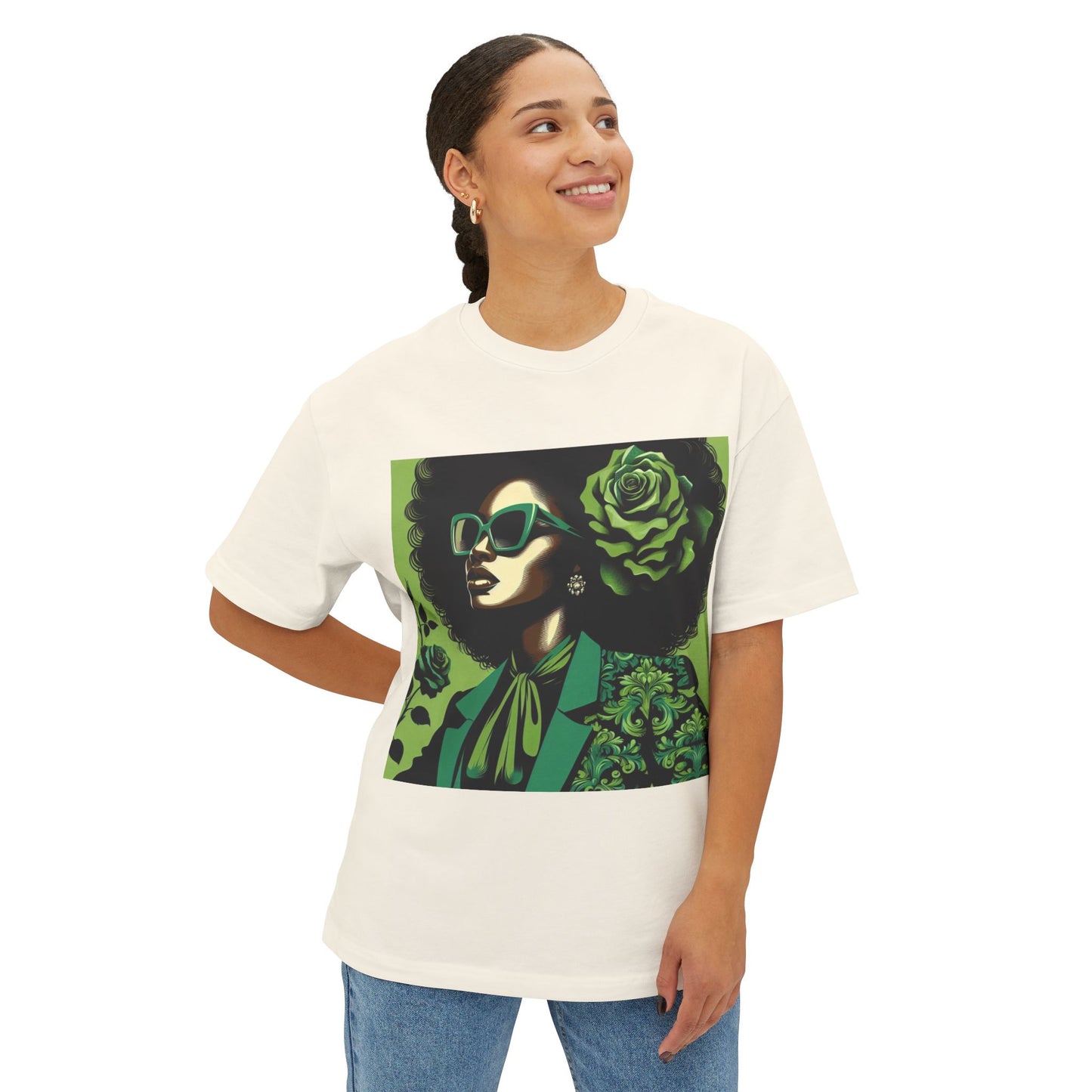 Chic Floral Statement Tee, Stylish Graphic Top, Fashion Gift, Oversized Fit, Trendy Apparel for Women - Lady in Green Damask