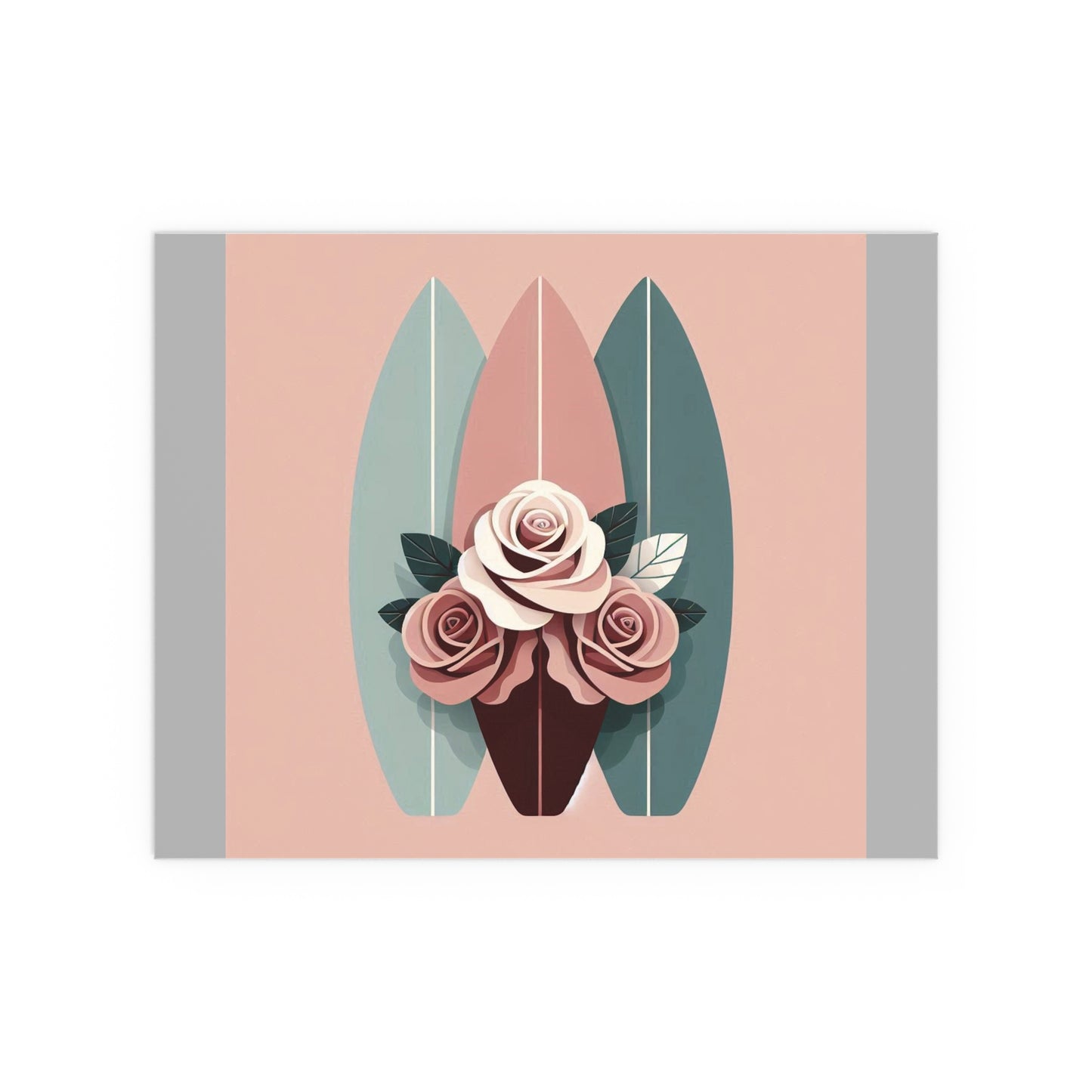 Elegant Floral Silk Poster - Indoor/Outdoor Wall Art for Home Decor - Burgundy, Matte Mauve & Teal Surfboard & Roses