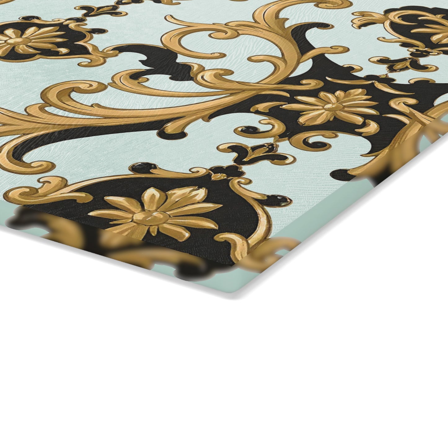 Elegant Kitchen Glass Cutting Board - Decorative Cooking Gift, Home Decor, Wedding Present, Culinary Art, Housewarming Gift - Black & Gold Rococo