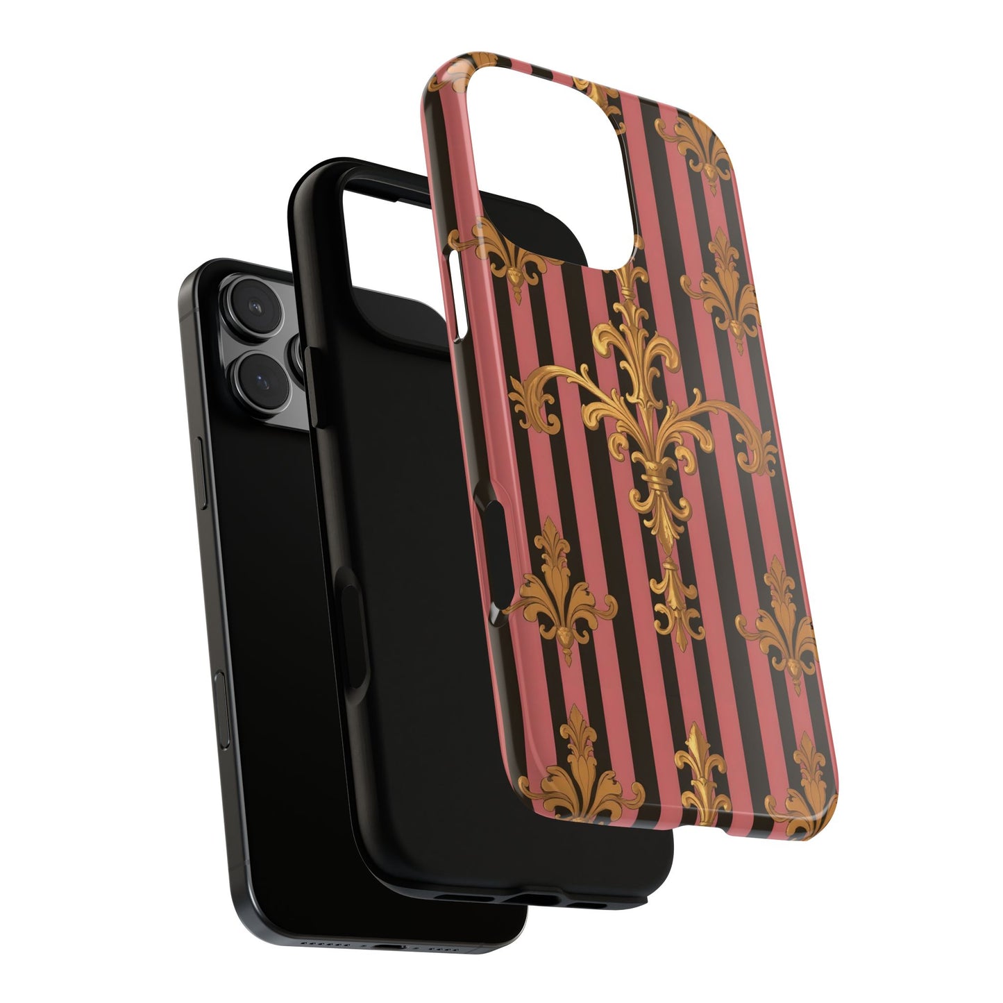 Elegant Floral Motif Phone Case - Tough Cases with Vintage Design - Mauve Striped Gold Damask