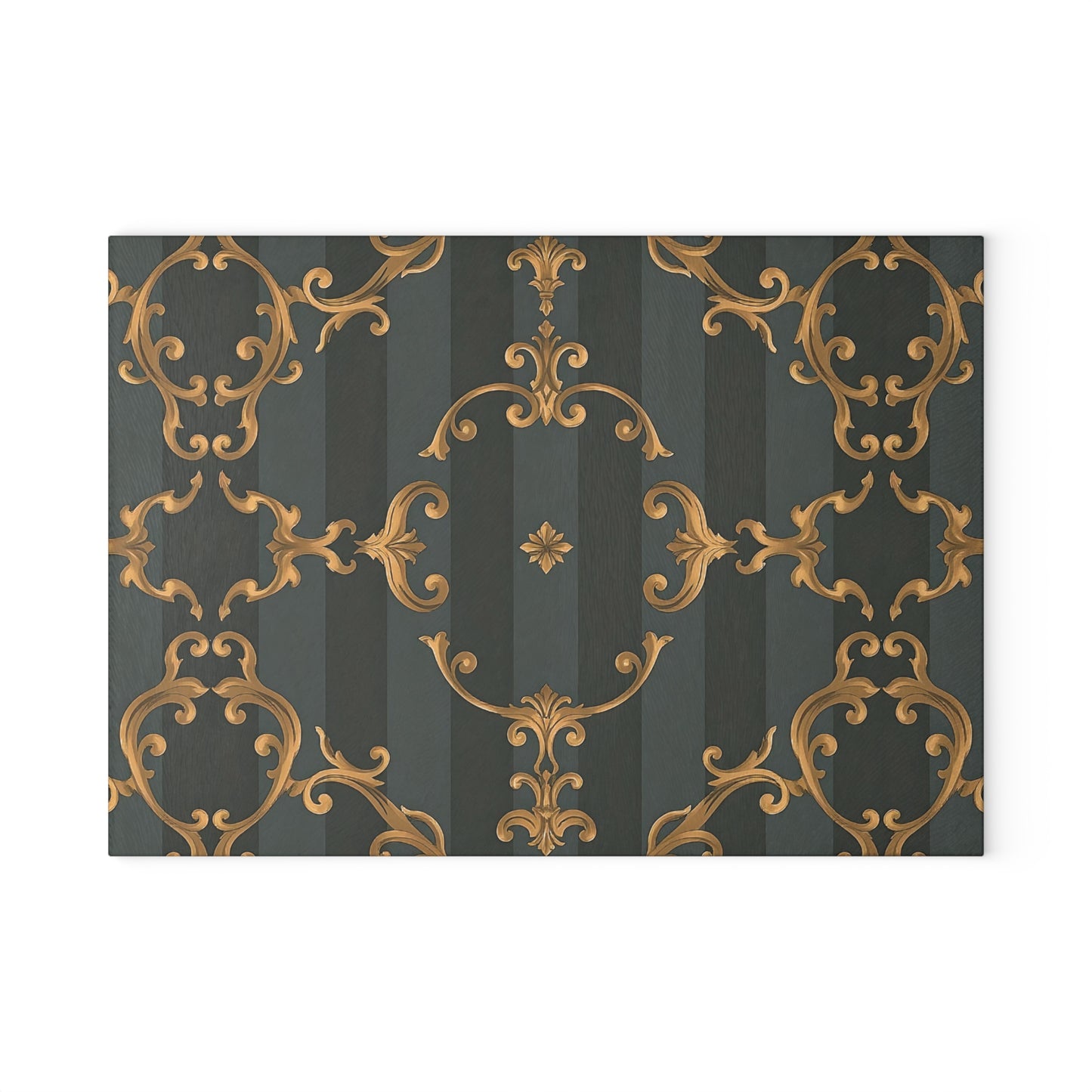 Elegant Glass Cutting Board - Vintage Floral Design for Stylish Kitchens - Gray Striped Baroque