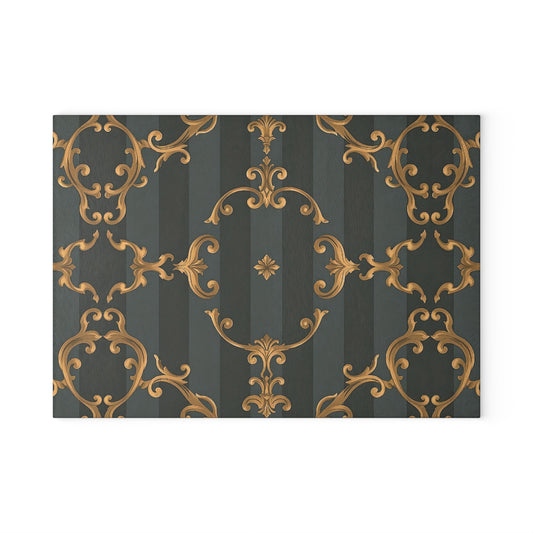 Elegant Glass Cutting Board - Vintage Floral Design for Stylish Kitchens - Gray Striped Baroque