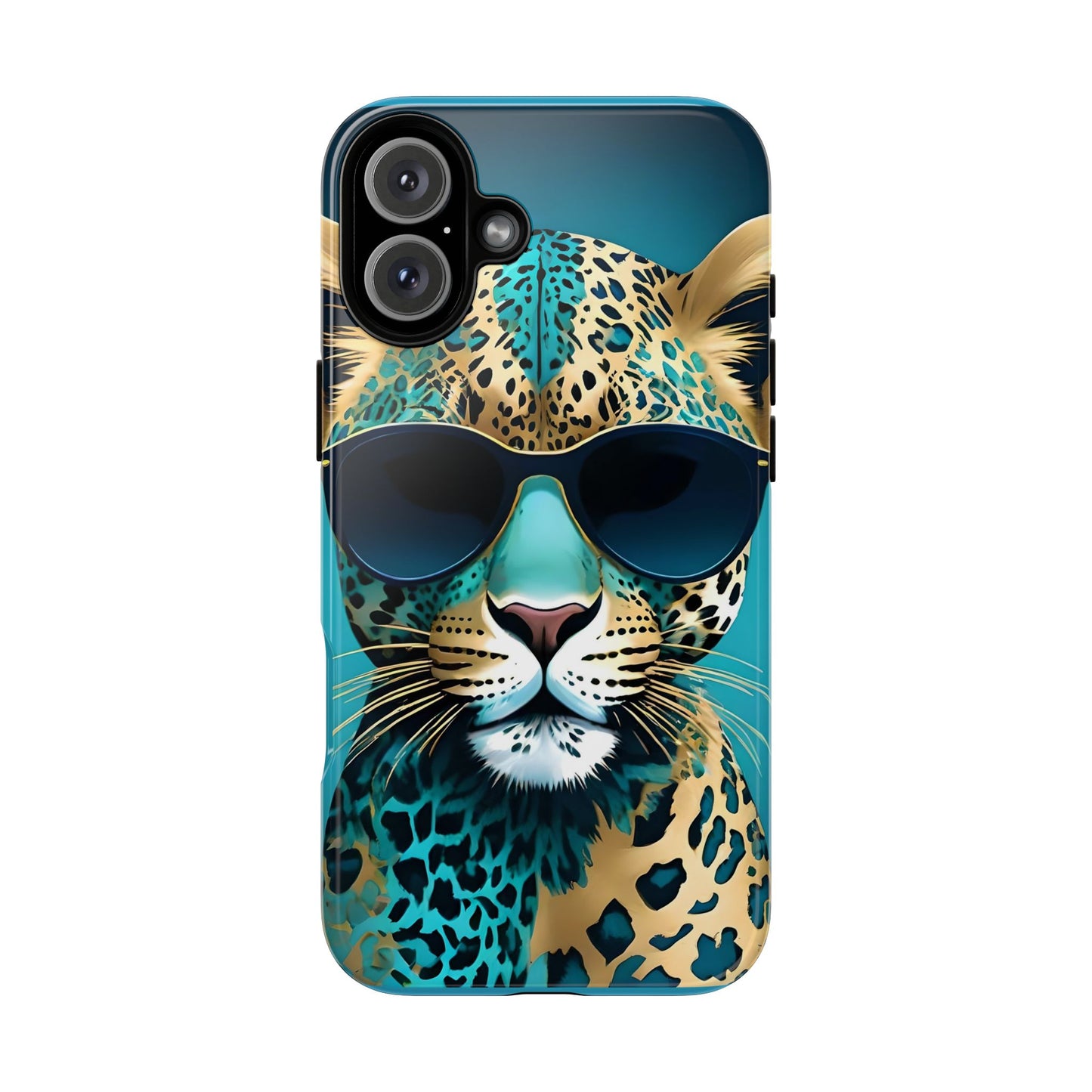 Phone Case - Aqua & Gold Leopard In Sunglasses Design