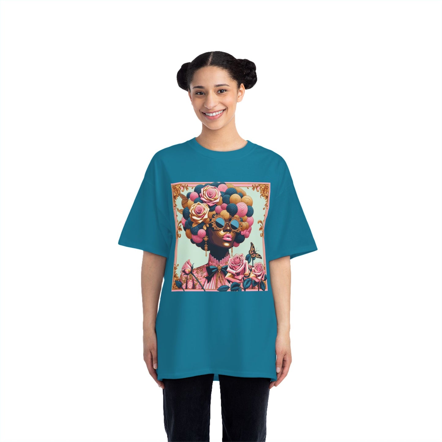 Vibrant Art Tee - Short-Sleeve T-Shirt with Colorful Floral Design, Art Lovers Gift, Trendy Summer Fashion - Lady In Pink Baroque