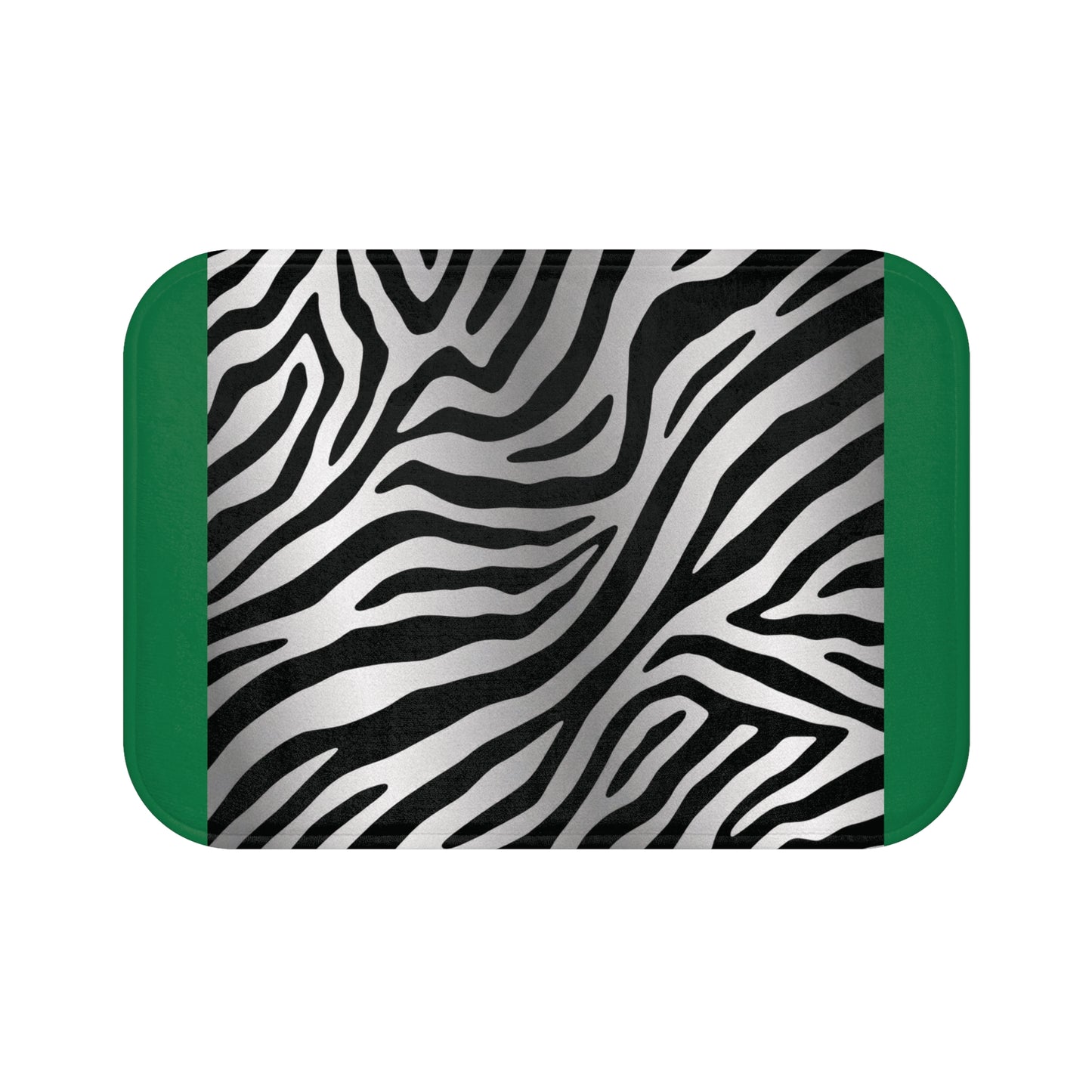 Stylish Zebra Print Bath Mat - Modern Bathroom Decor - Green Trim