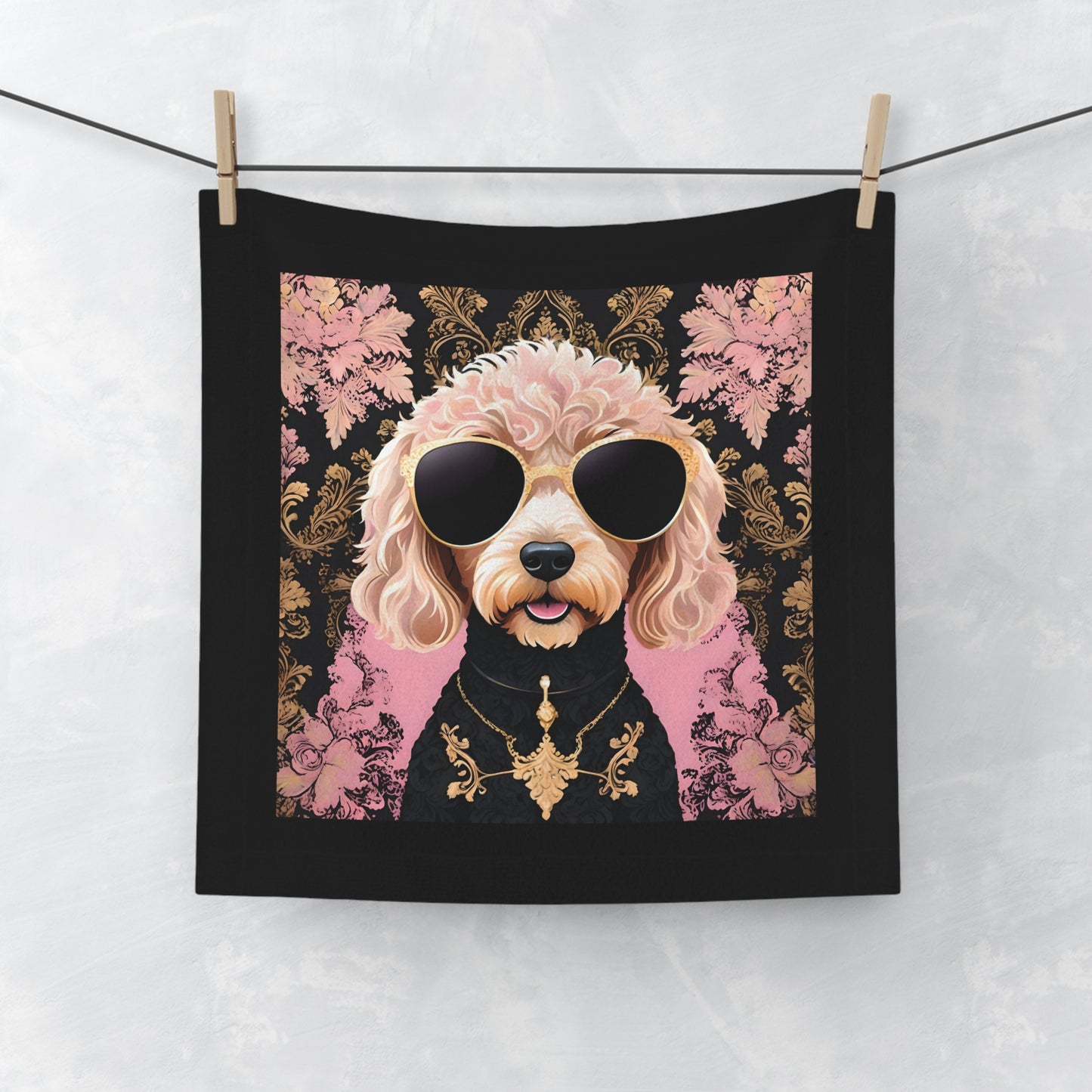 Face Towel - Elegant Vintage Gold Pattern for Home & Spa - Golden Doodle In Sunglasses Design - Perfect for Kids