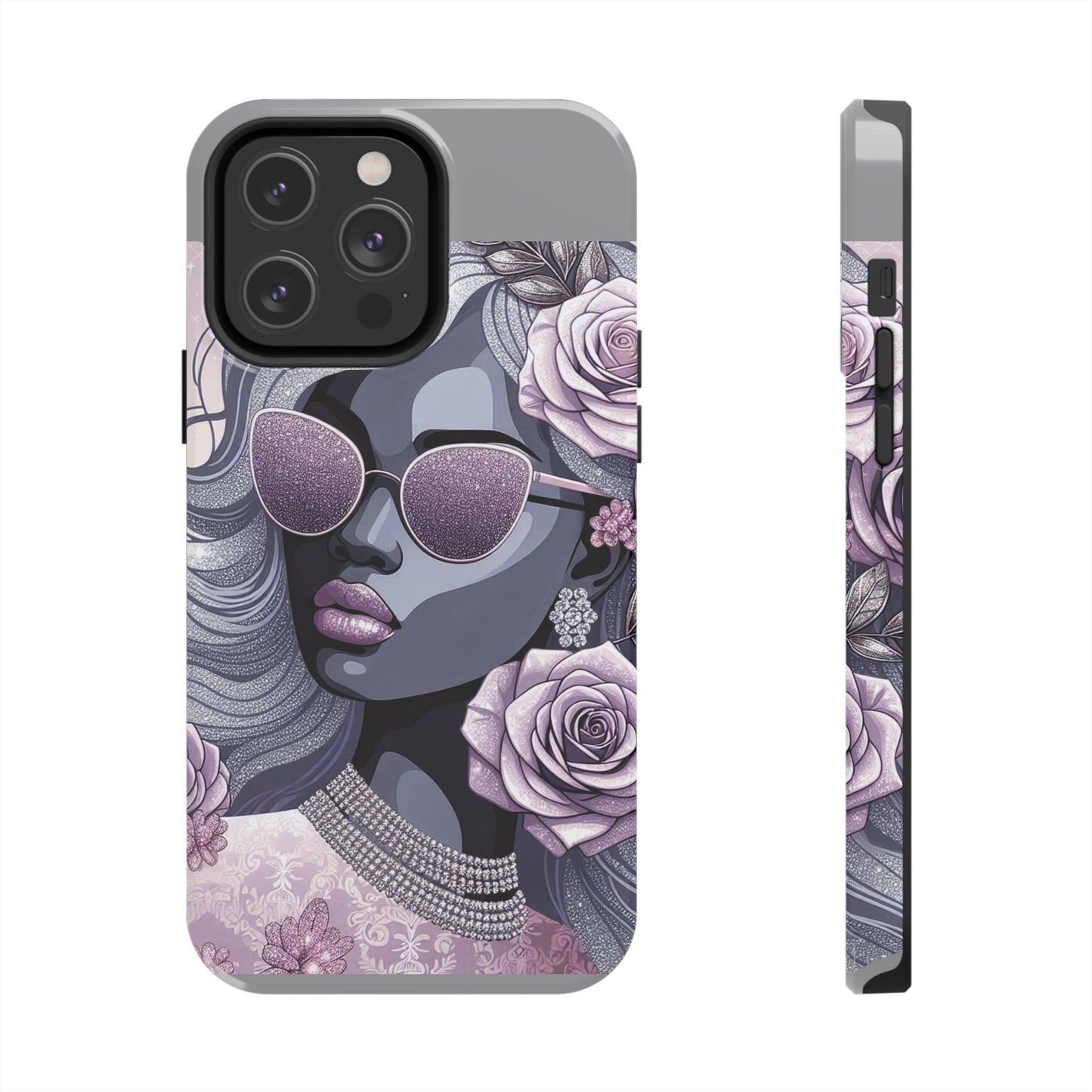 Glamorous Floral Tough Phone Case - Chic Protection for Trendsetters - Lilac & Lavender
