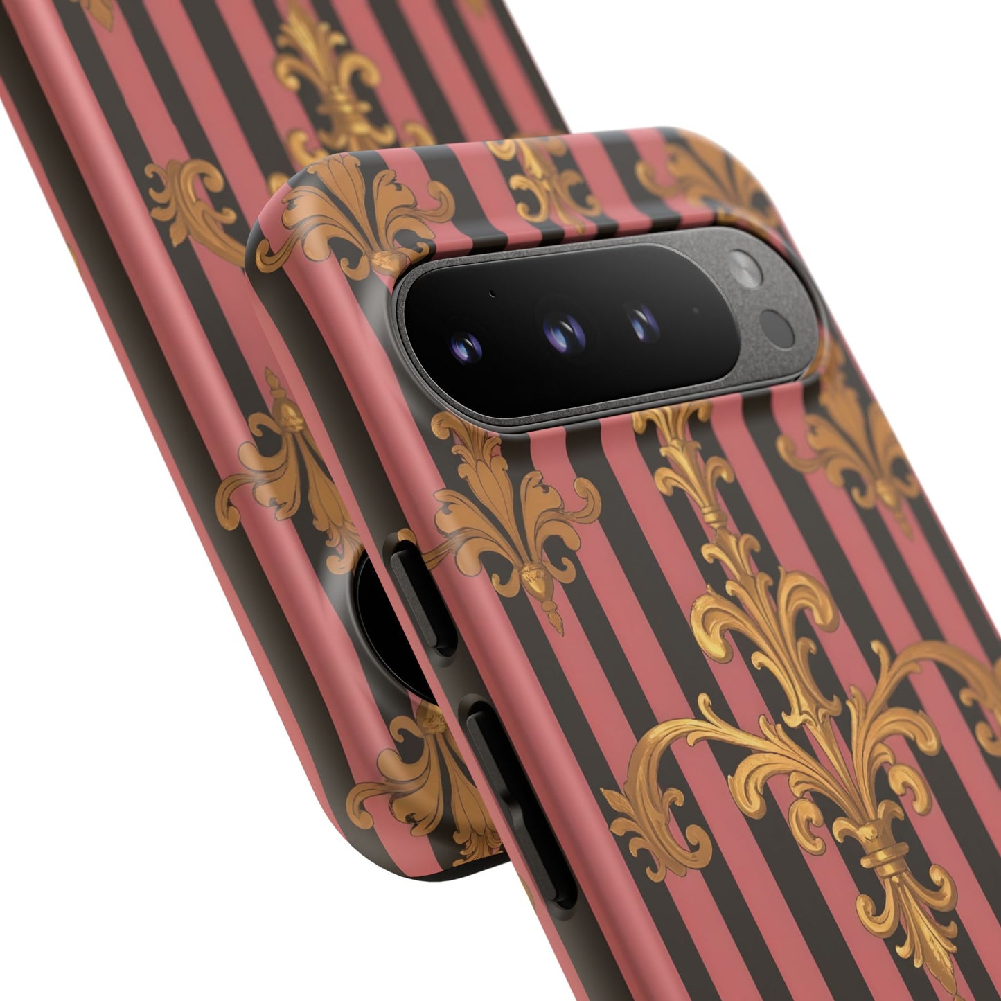 Elegant Floral Motif Phone Case - Tough Cases with Vintage Design - Mauve Striped Gold Damask