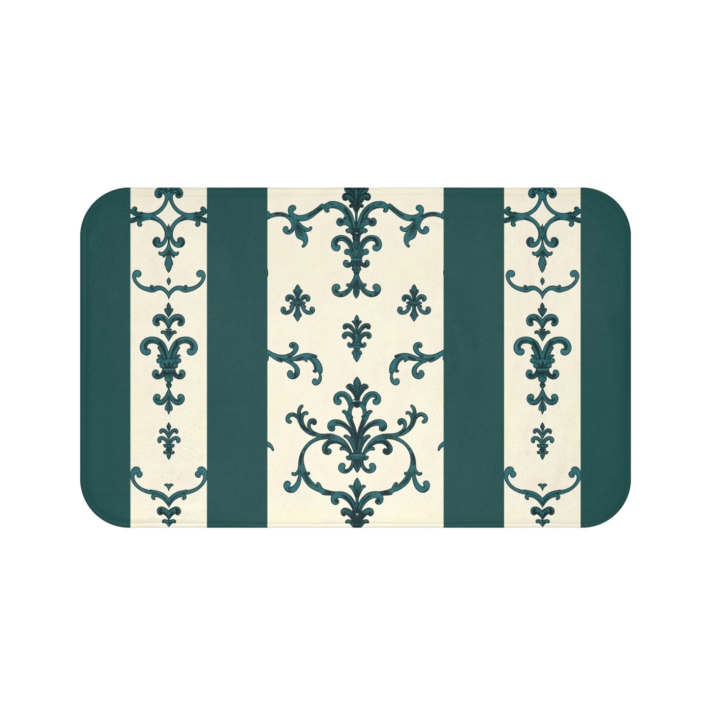 Bath Mat - Teal Striped Rococo