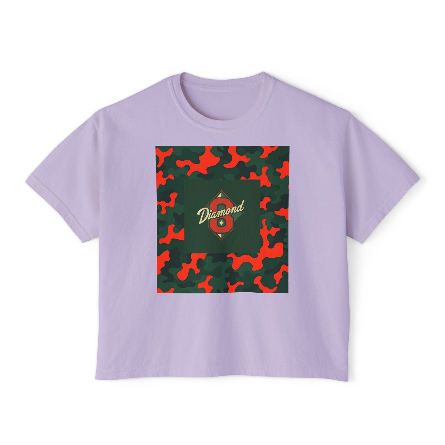 Stylish Women's Boxy Tee - Trendy Camo Print, Casual Summer Wear, Gift for Her, Streetwear Top - Green & Orange Camo Diamond 8