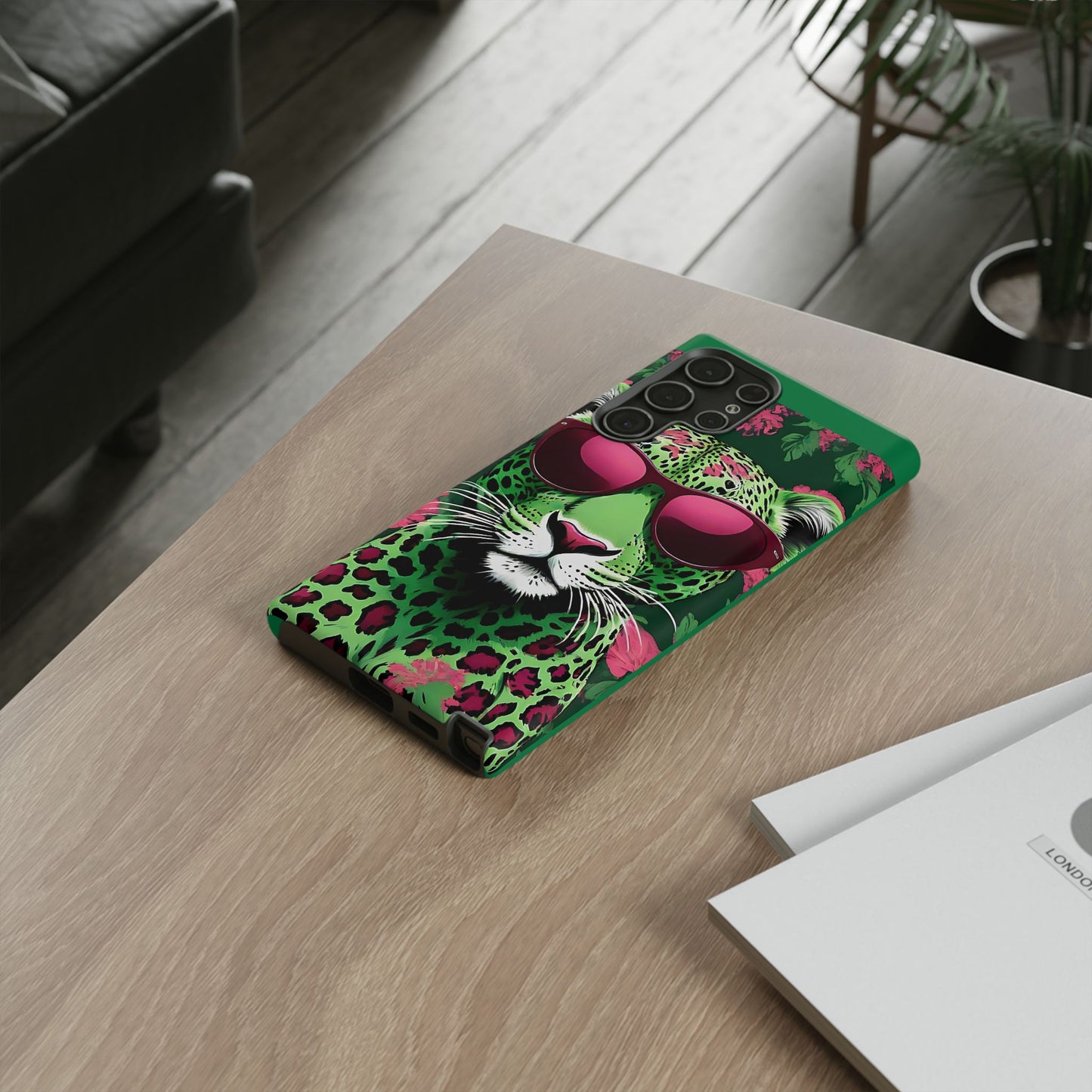 Phone Case - Lime Green & Burgundy Leopard In Sunglasses Design