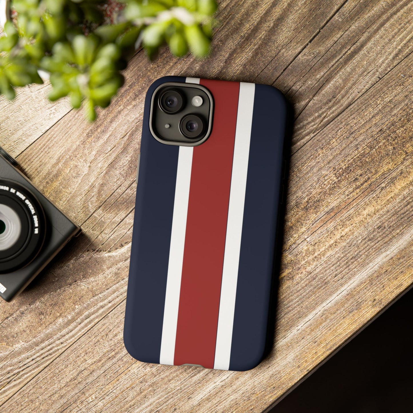 Lunar Midnight & Red-White Striped Stylish Phone Case - Tough Cases, Custom iPhone Cover, Sleek Phone Accessories, Gifts for Him/Her
