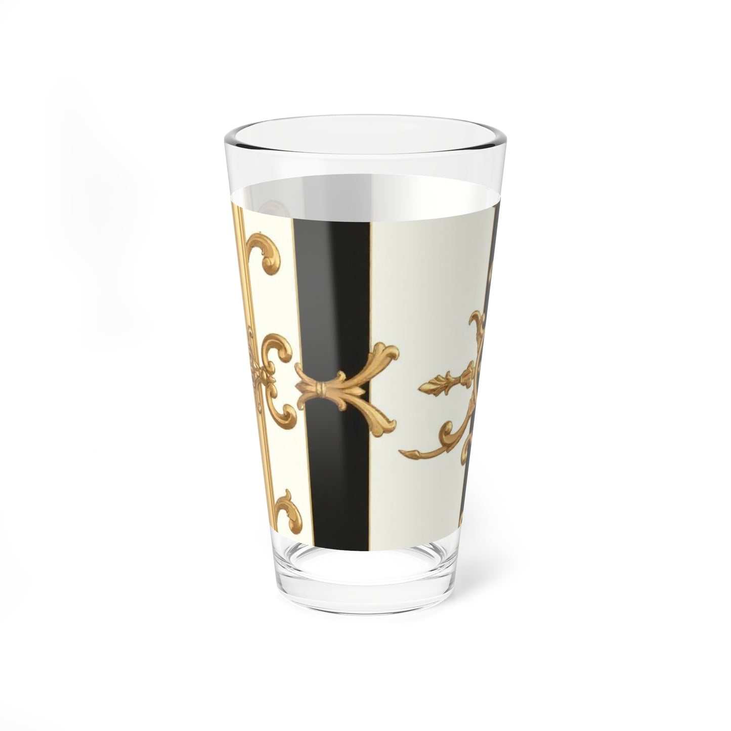 Elegant Gold Embellished Mixing Glass, Home Bar Glassware, Cocktail Glass, Wedding Gift, Stylish Drinkware - Black & White Striped Gold Baroque