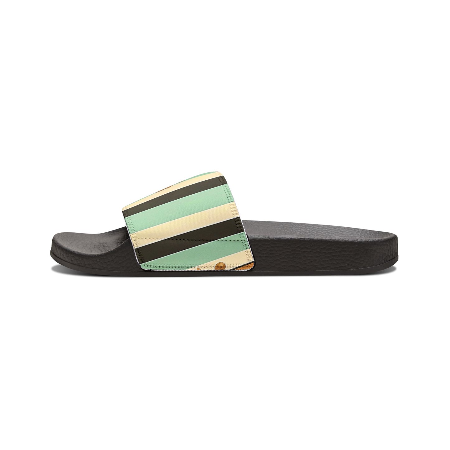 Chic Removable-Strap Sandals for Women, Summer Footwear, Beach Slides, Casual Slippers, Vacation Essentials - Black & Matte Mint Striped Rococo