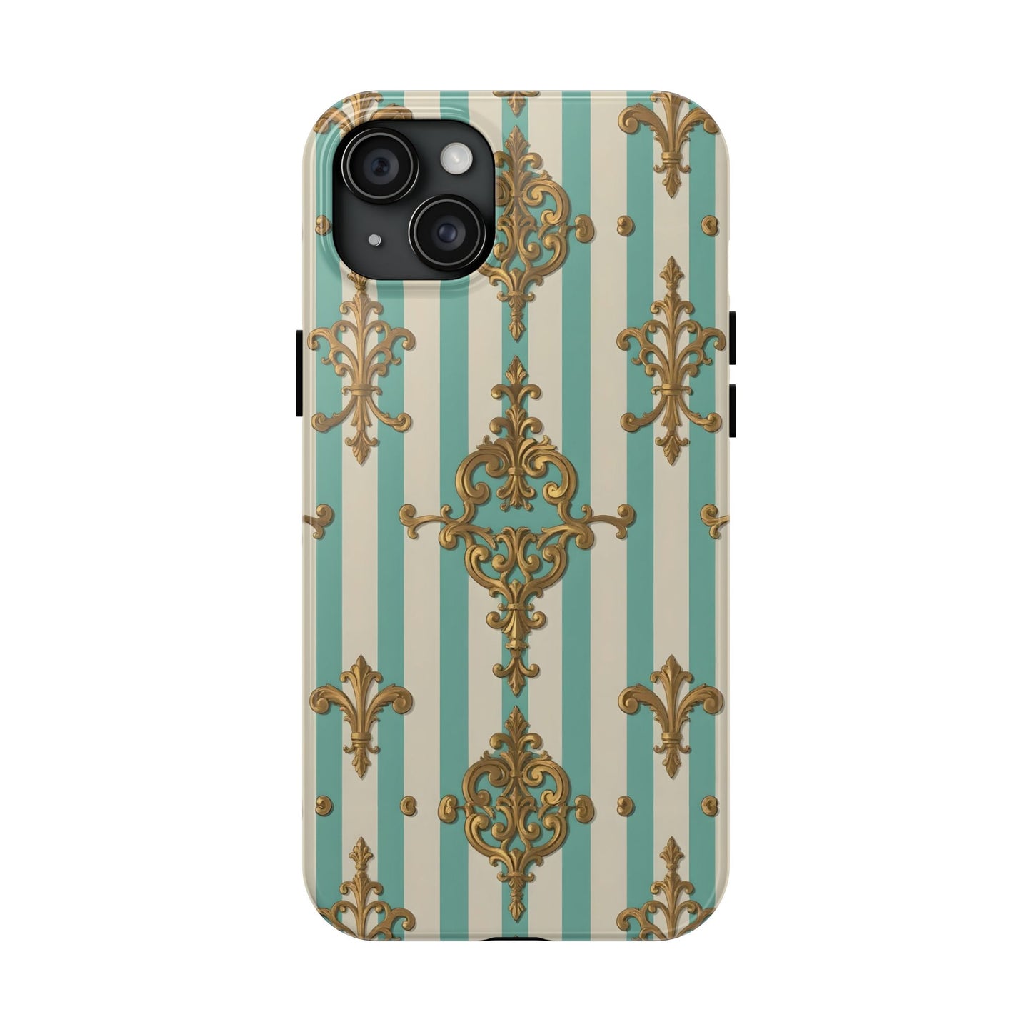 Elegant Striped Phone Case with Vintage Design, Tough Phone Cover, Stylish Smartphone Case - Matte Green Striped Rococo