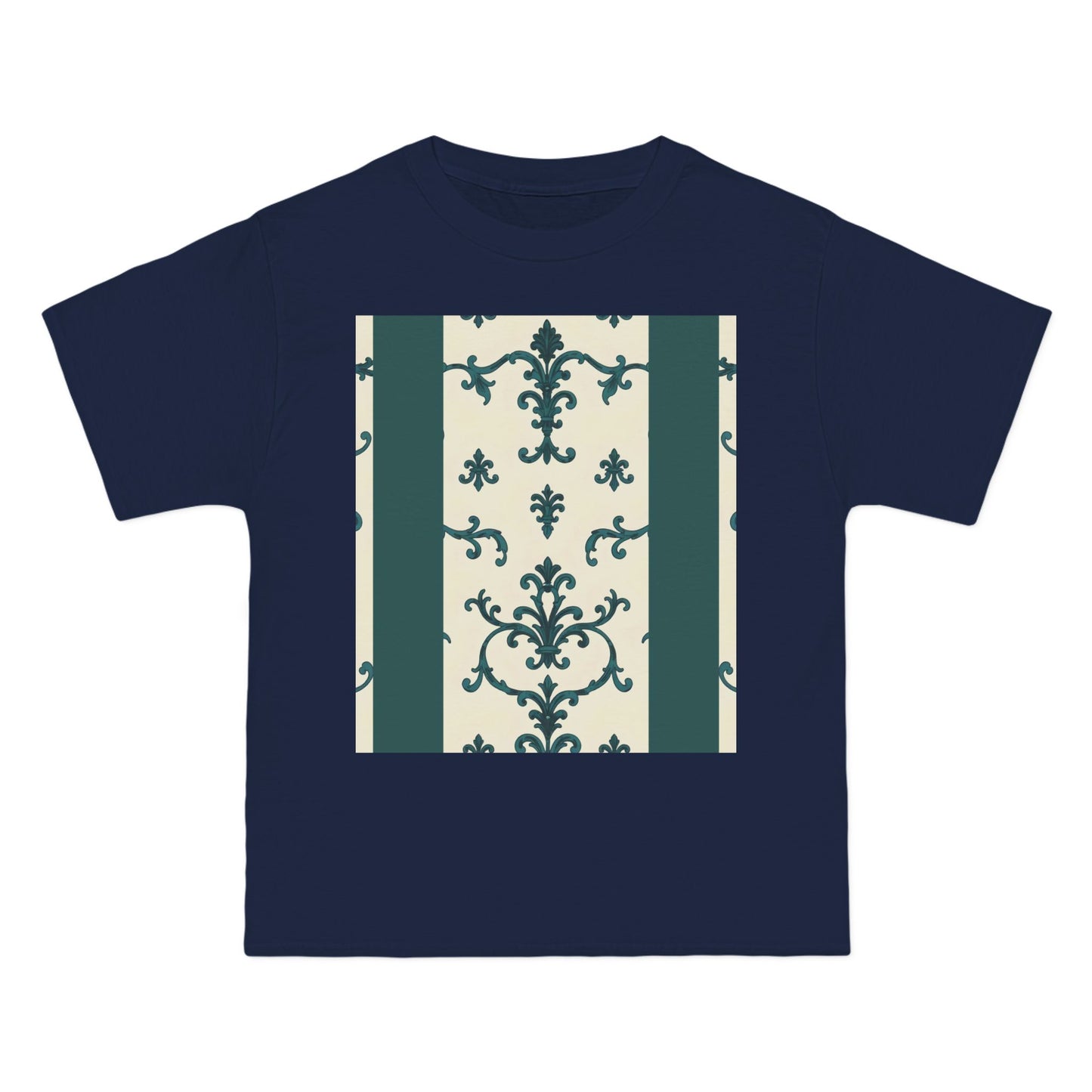 Vintage-Inspired Short-Sleeve T-Shirt, Casual Wear, Graphic Tee, Summer Outfit, Gift for Friends, Retro Design - Teal Striped Rococo
