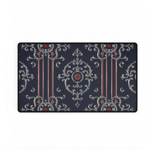 Elegant Vintage Desk Mats for Home Office Decor, Stylish Mouse Pad, Work Desk Organizer - Blue & Red Striped Silver Baroque
