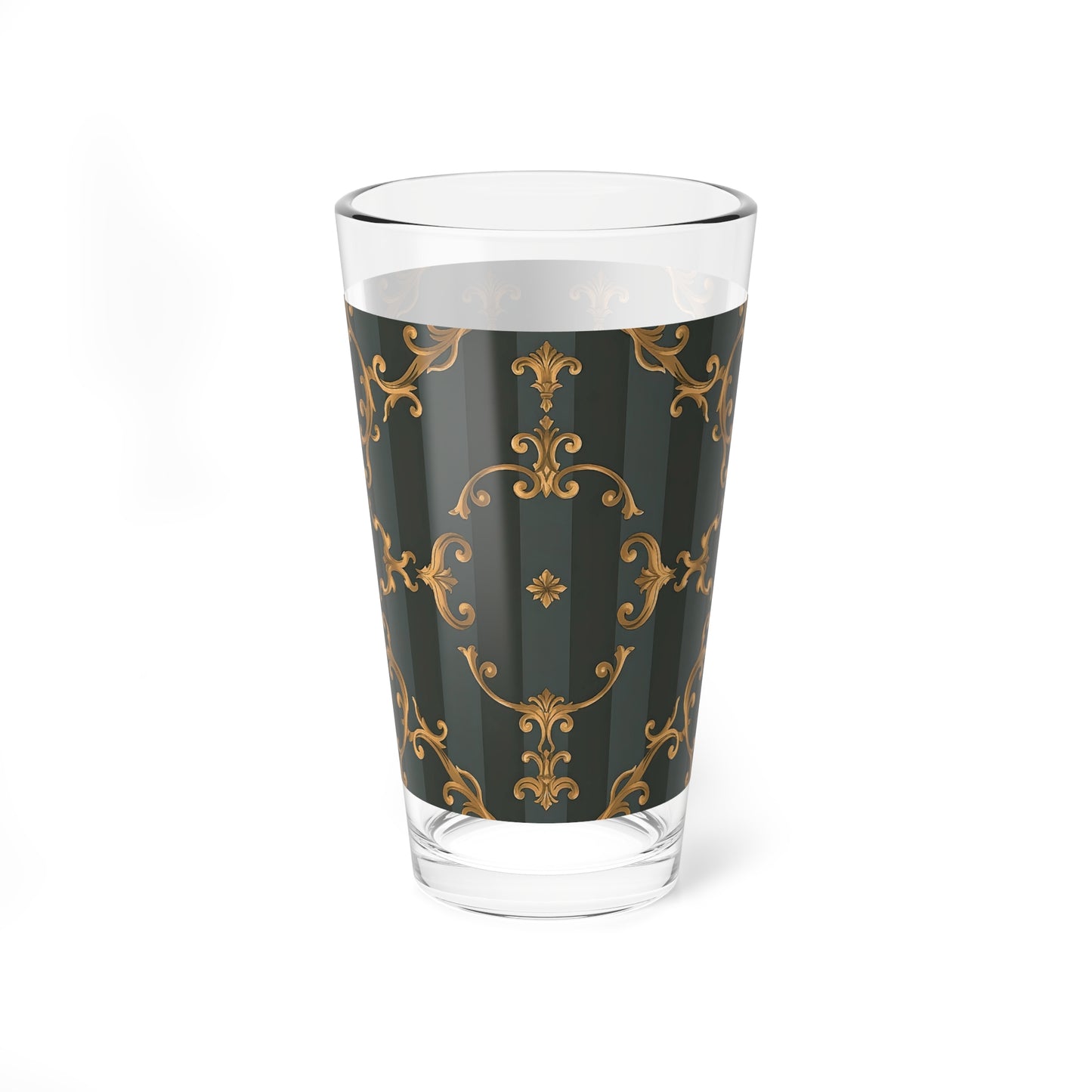 Elegant 16oz Mixing Glass with Vintage - Gray Striped Baroque Design