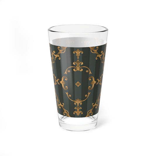 Elegant 16oz Mixing Glass with Vintage - Gray Striped Baroque Design