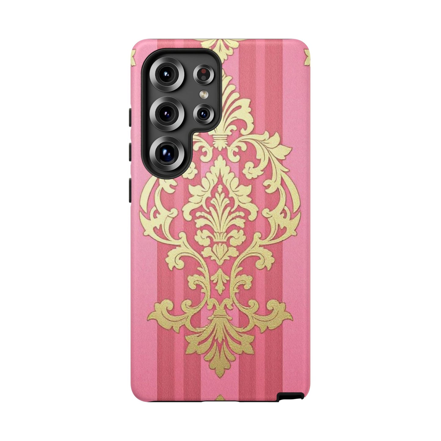 Elegant Floral Motif Phone Case - Tough Cases with Vintage Design - Pink Striped Damask