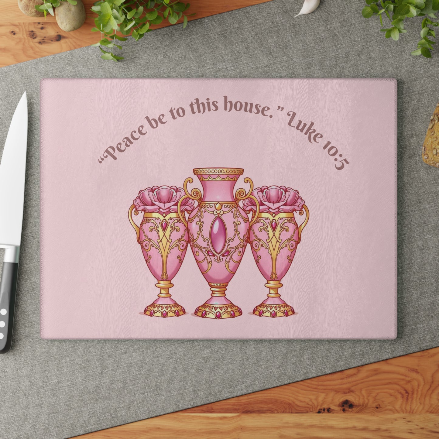 Elegant Glass Cutting Board with Floral Vase Design - Kitchen Decor, Unique Gift, Housewarming Present, Cooking Accessories - 10:5