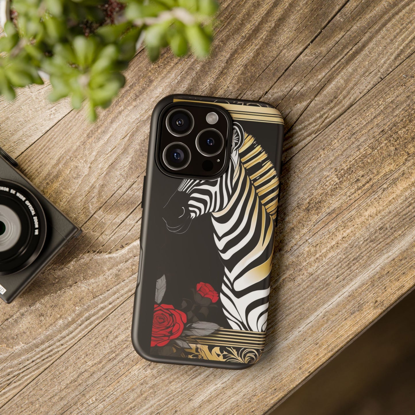 Phone Case - Elegant Zebra & Roses Design