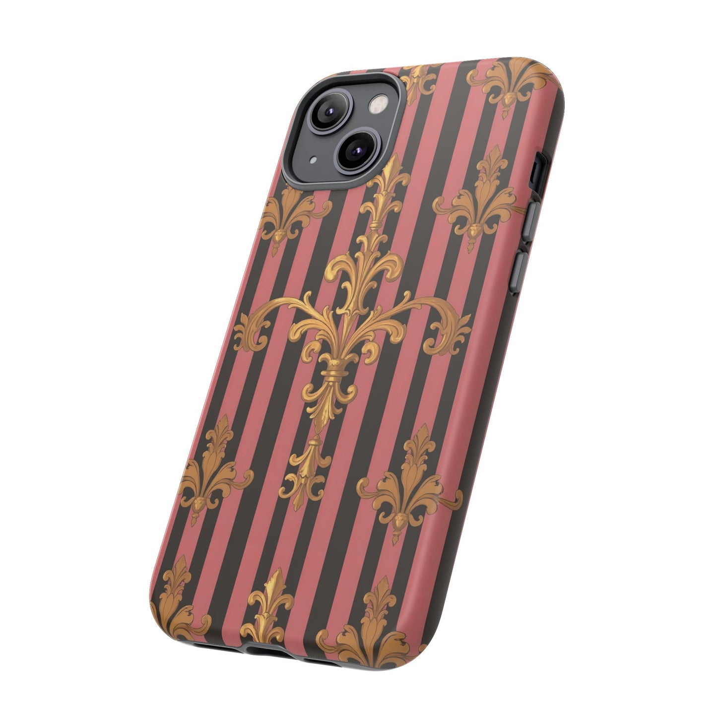Elegant Floral Motif Phone Case - Tough Cases with Vintage Design - Mauve Striped Gold Damask