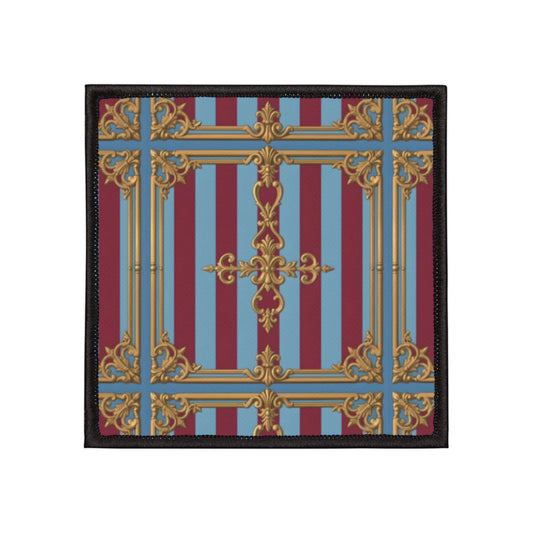 Stylish Iron-On Patches for Customizing Jackets, Bags, and More, Vintage Design, Perfect for Fashion Lovers - Sky Blue & Maroon Striped Baroque