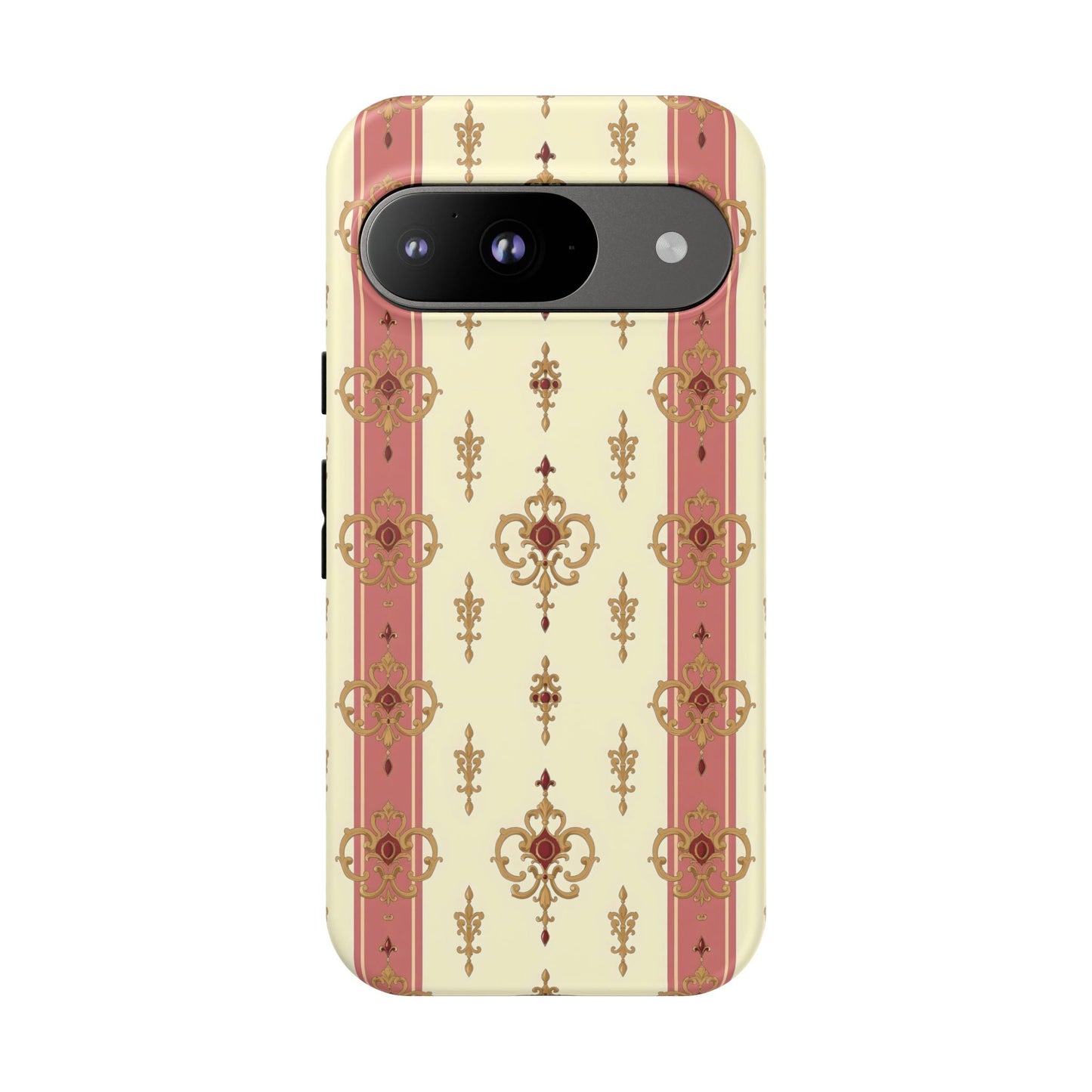 Elegant Floral Motif Phone Case - Tough Cases with Vintage Design - Mauve Striped Gold Damask