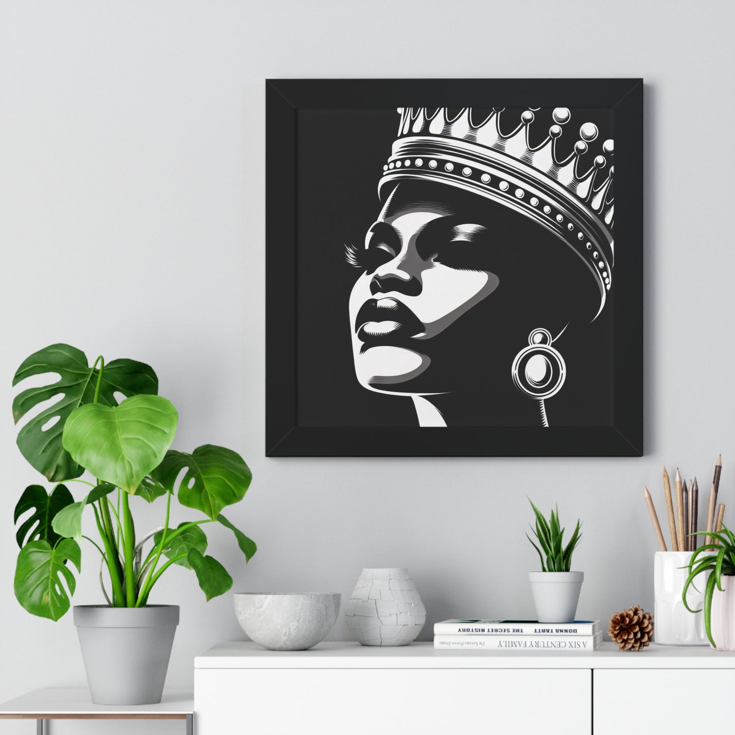 Elegant Crowned Queen Wall Art, Framed Vertical Poster, Home Decor, Modern Wall Art, Gift for Her, Inspirational Art