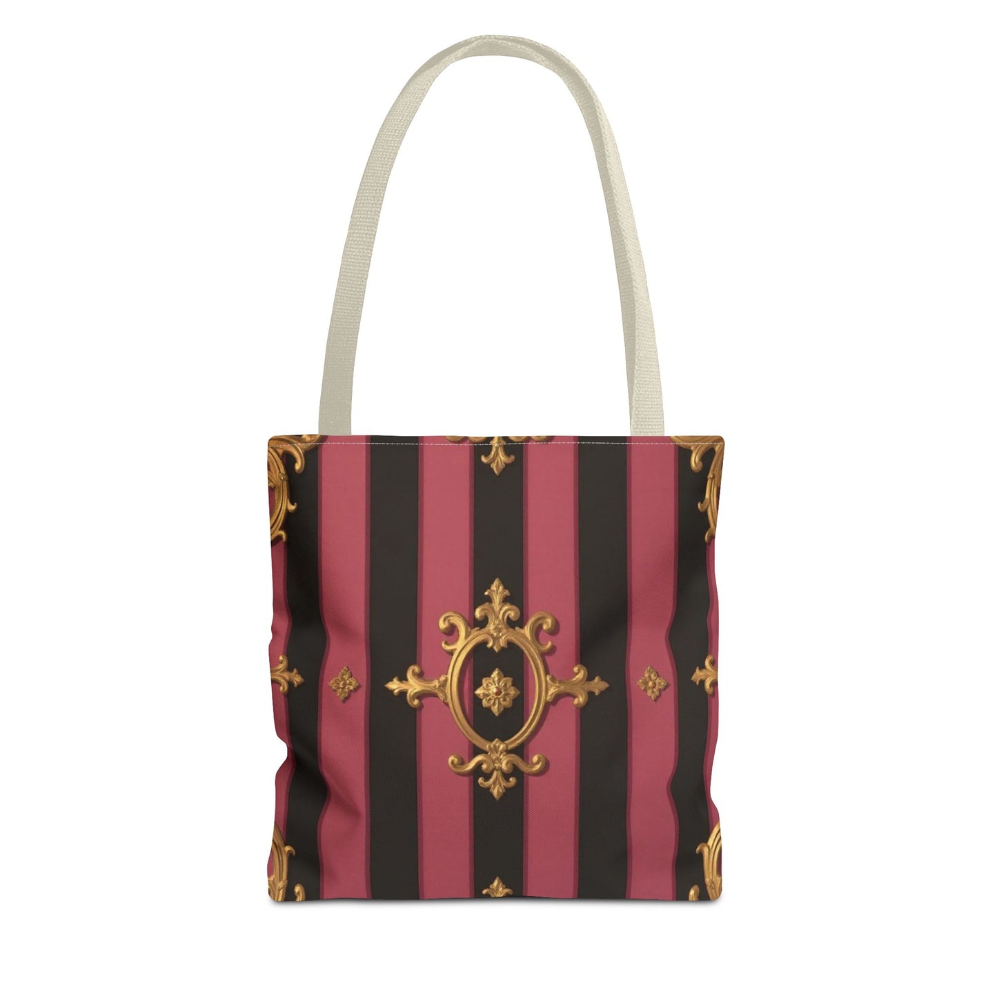 Elegant Black & Mauve Striped Gold Baroque Tote Bag - Chic Fashion Accessory, Shopping Companion, Decorative Carryall, Stylish Everyday Use