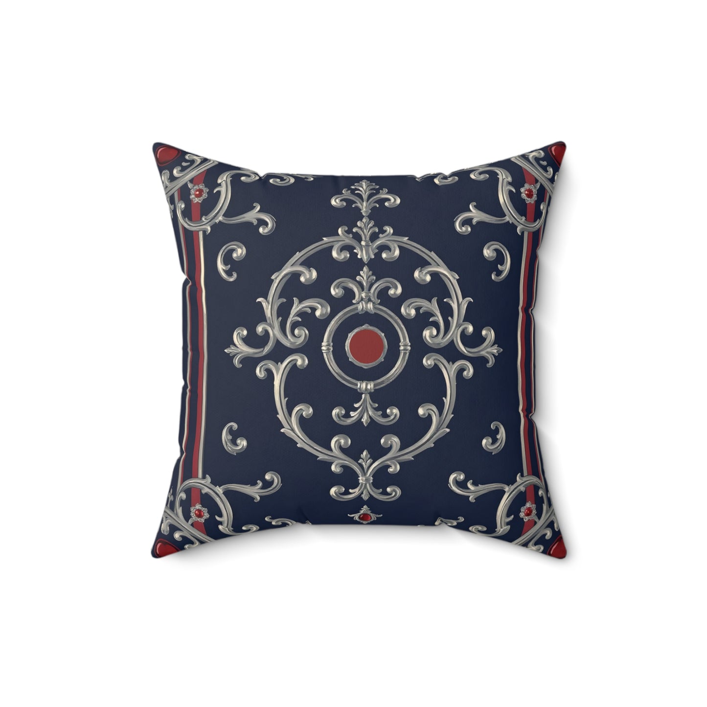 Elegant Faux Suede Pillow - Home Décor, Decorative Cushion, Cozy Living Room Accent, Stylish Throw Pillow - Blue & Red Striped Silver Baroque