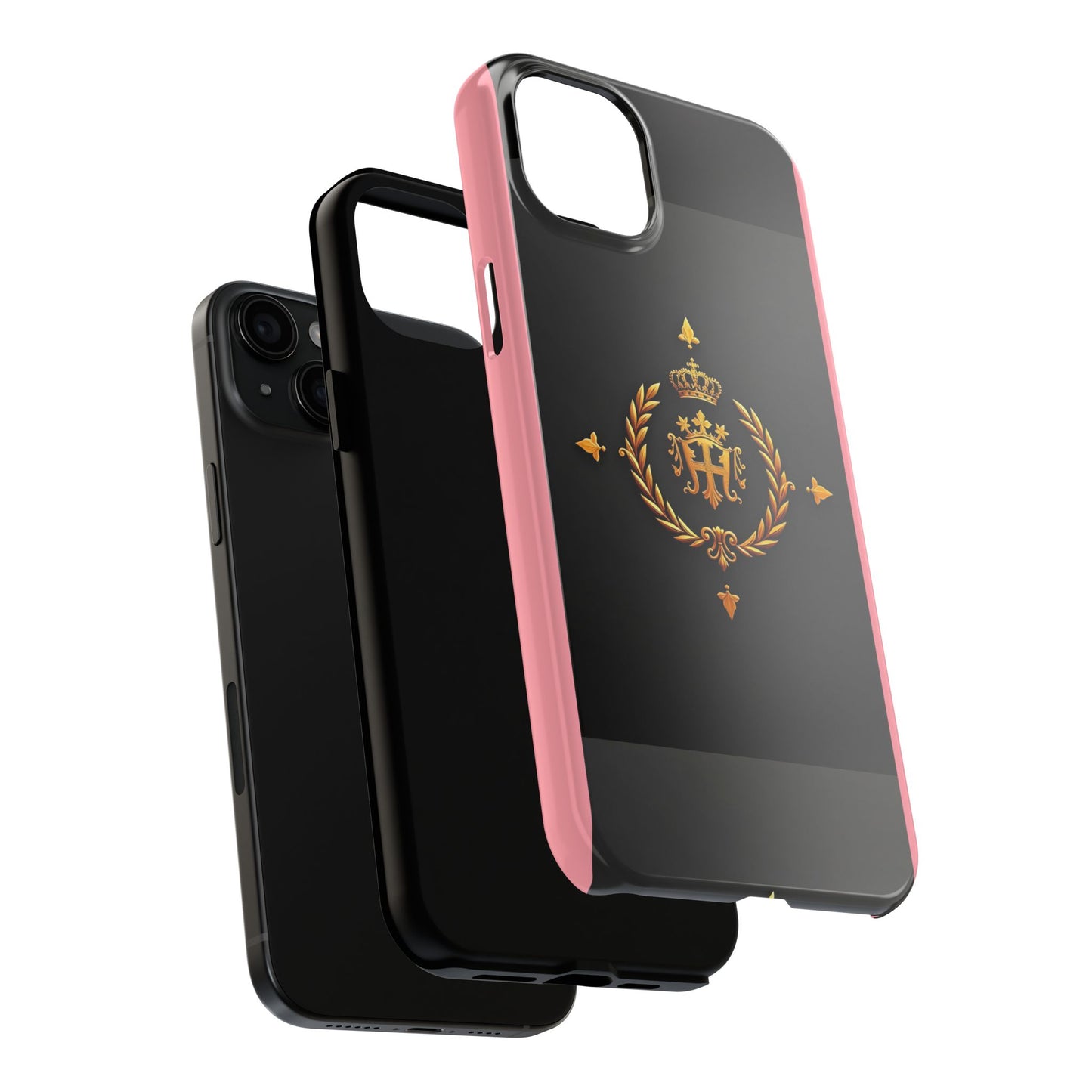 Tough Phone Case with Regal Design - Elegant Phone Protection, Gift for Him/Her, Royalty Inspired - Pink Striped Gold Crest