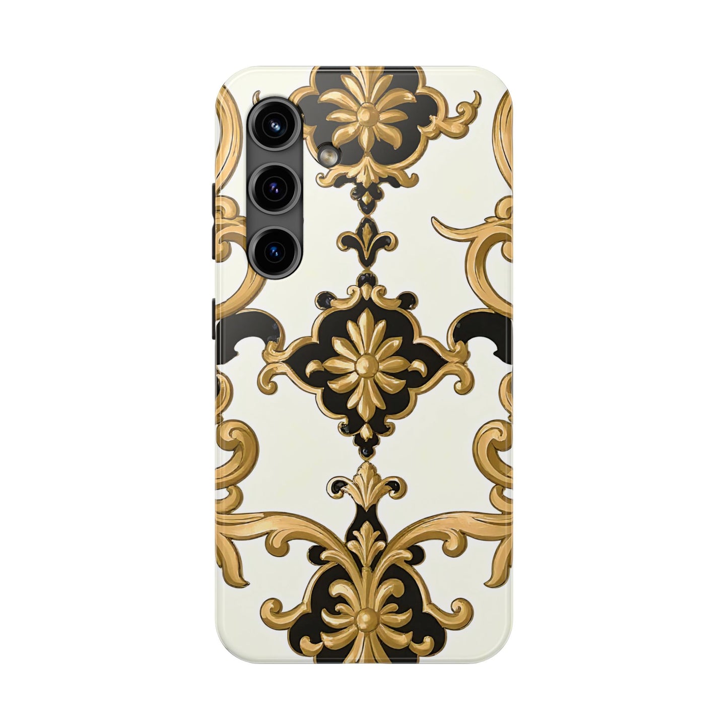 Elegant Floral Tough Phone Cases, Durable Phone Cover, Stylish Phone Accessories, Gift for Her, Chic Phone Cases - Black & Gold Rococo